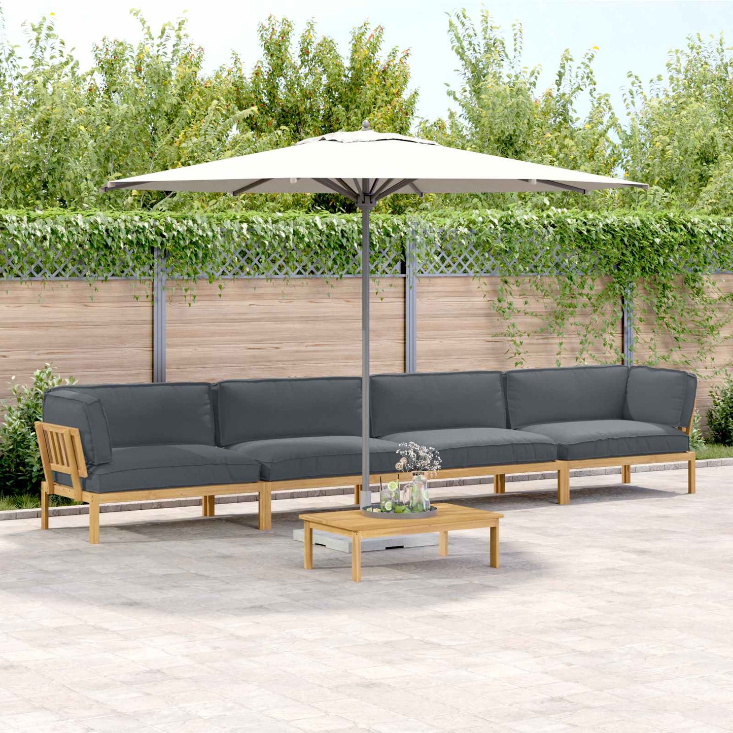 Bankstel met kussen Effen 5 pcs Antraciet Massief Acaciahout is nu te koop bij PeponiXL, paradijselijk wonen!