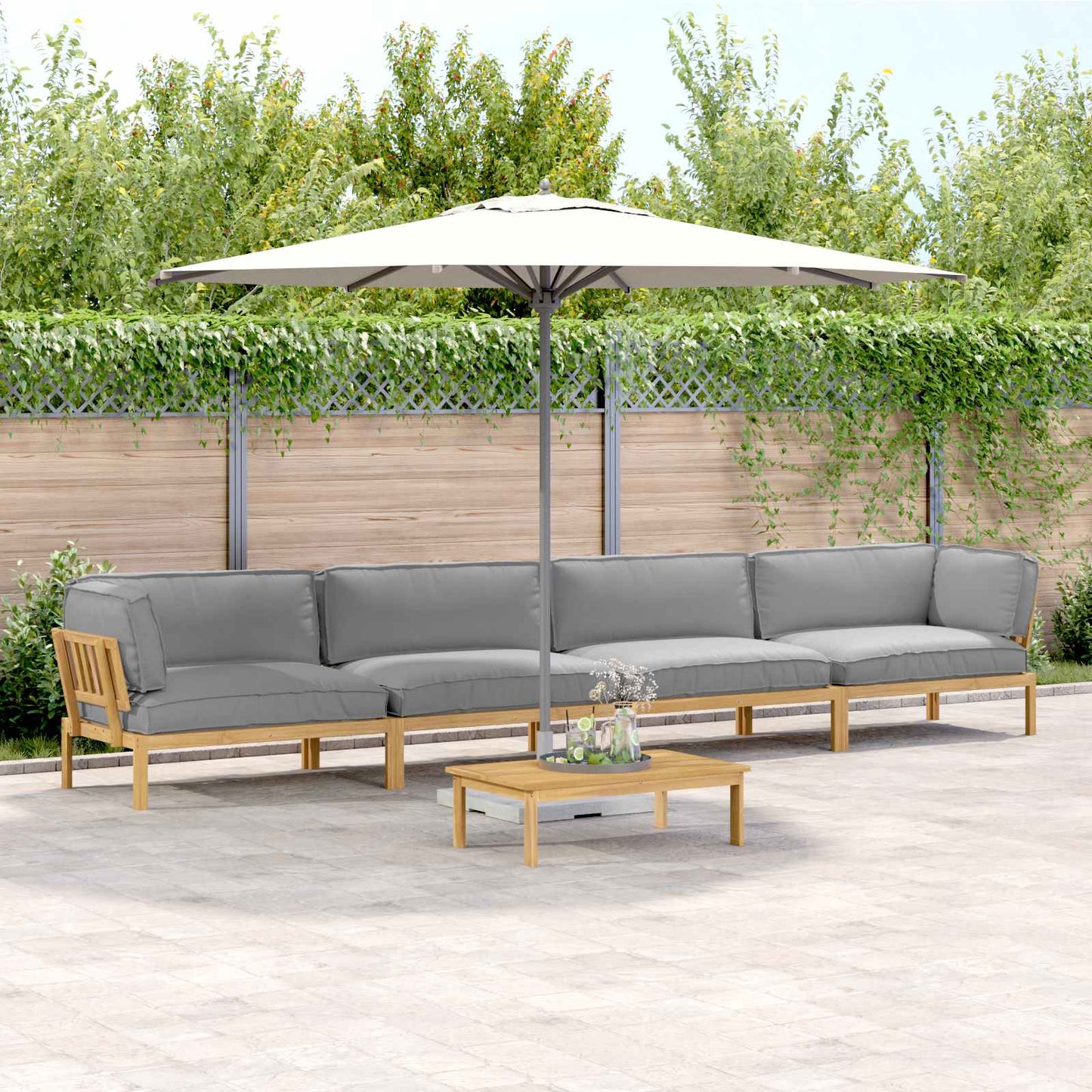 Bankstel met kussen Effen 5 pcs Grijs Massief Acaciahout