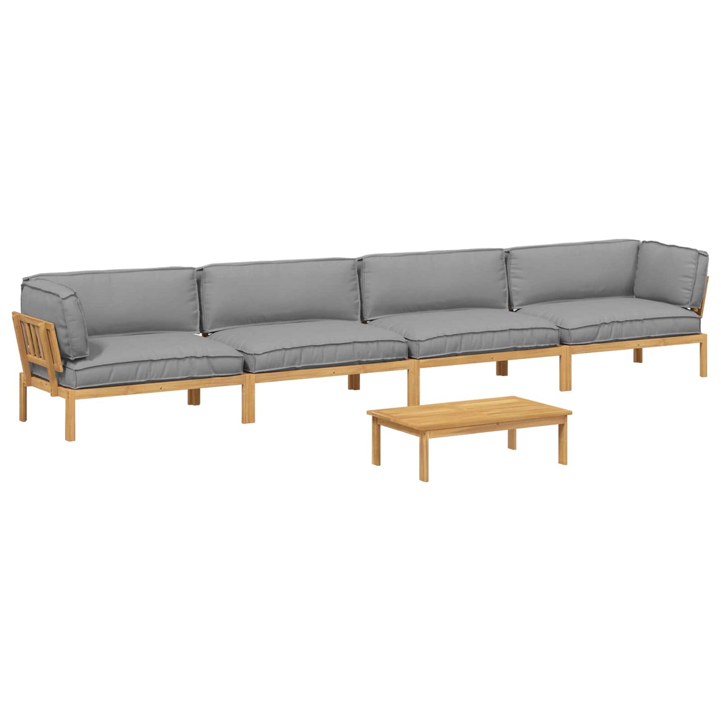 Bankstel met kussen Effen 5 pcs Grijs Massief Acaciahout