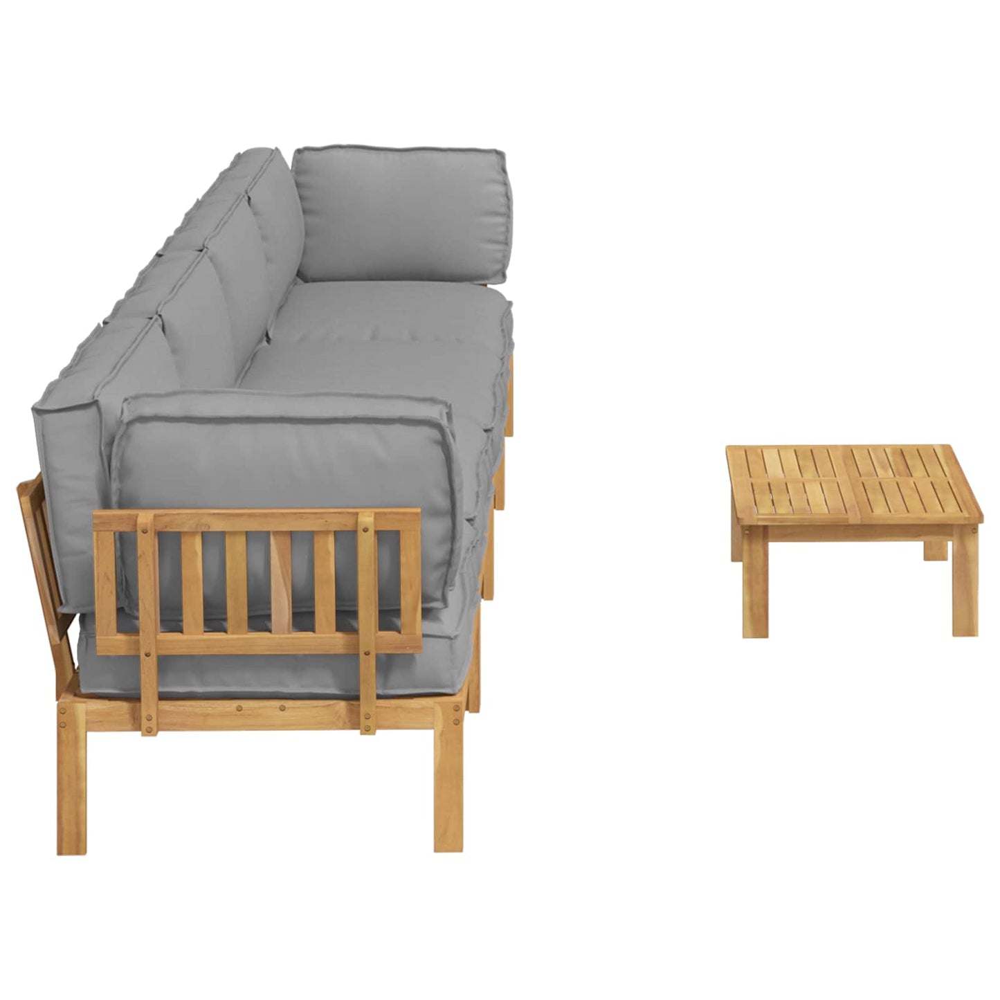 Bankstel met kussen Effen 5 pcs Grijs Massief Acaciahout