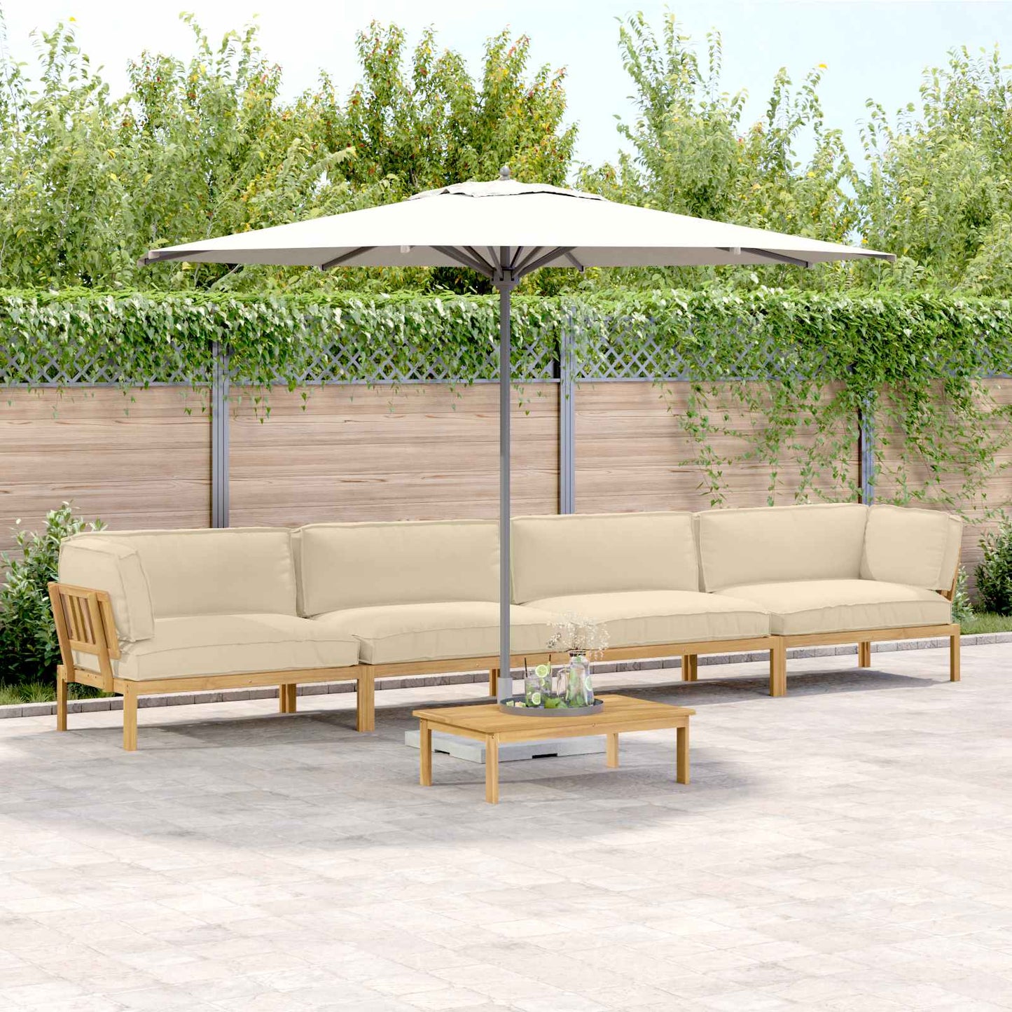 Bankstel met kussen Effen 5 pcs Beige Massief Acaciahout