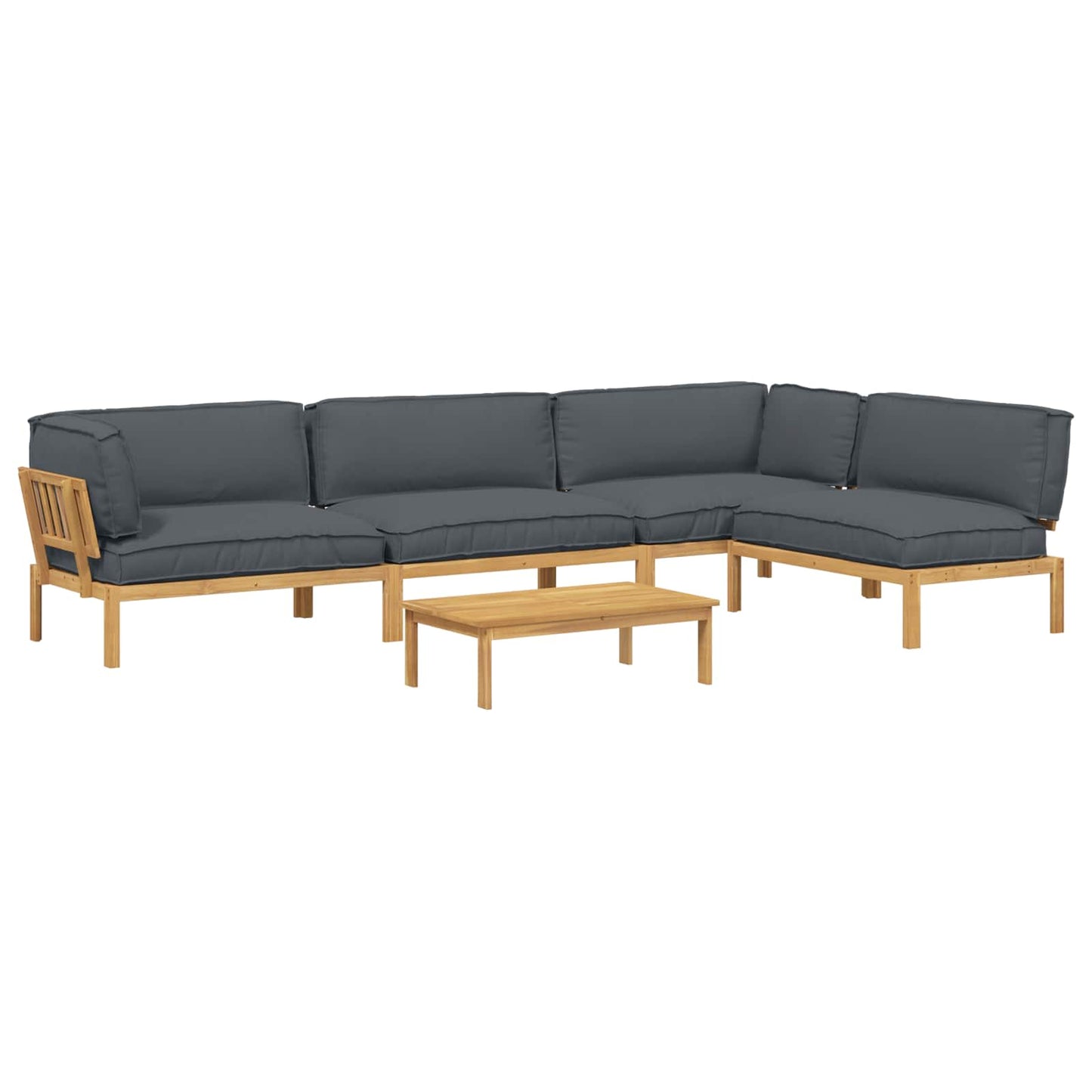 Bankstel met kussen Effen 5 pcs Antraciet Massief Acaciahout