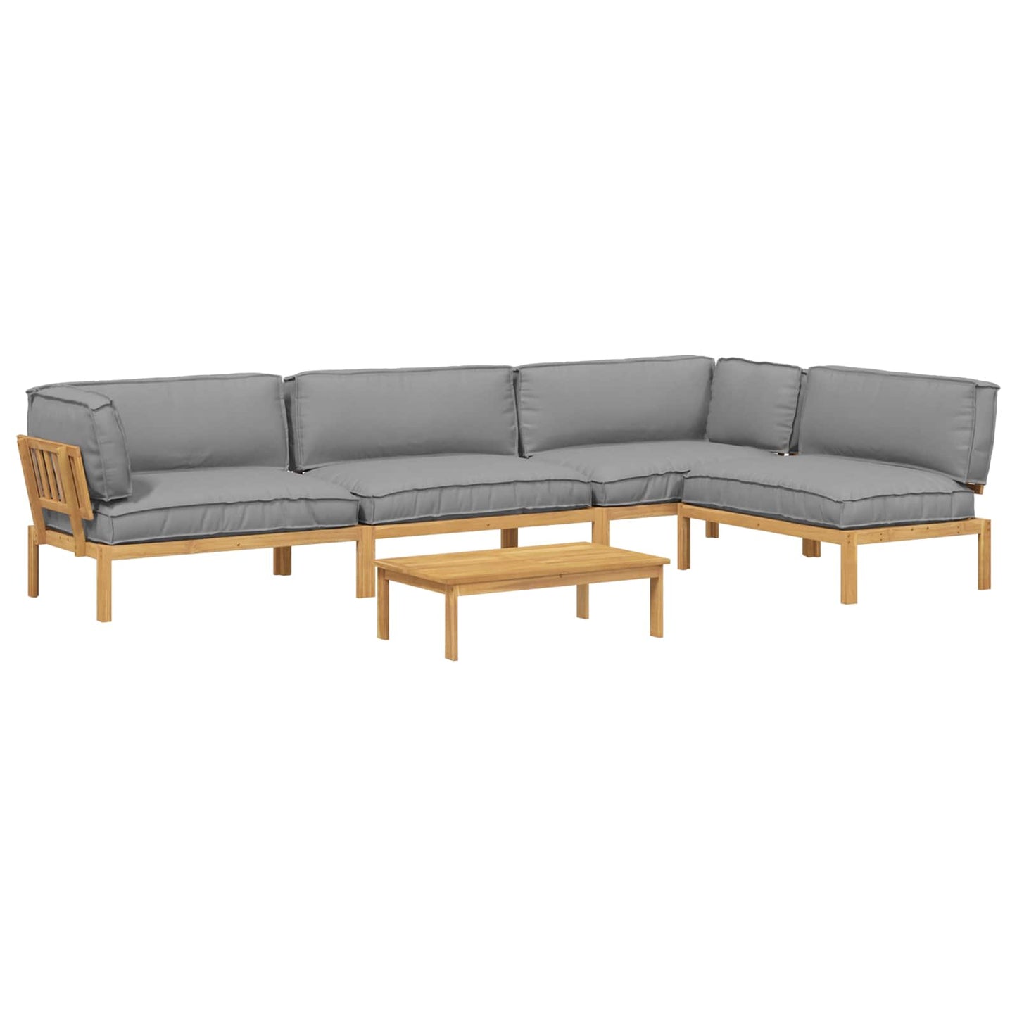 Bankstel met kussen Effen 5 pcs Grijs Massief Acaciahout