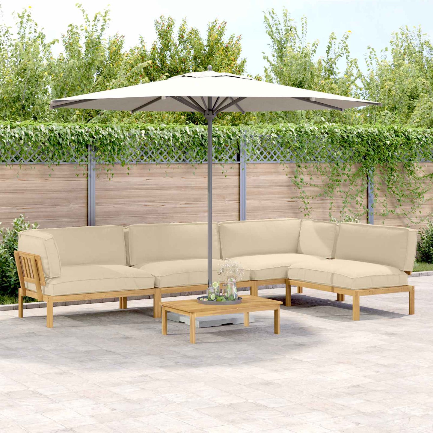 Bankstel met kussen Effen 5 pcs Beige Massief Acaciahout