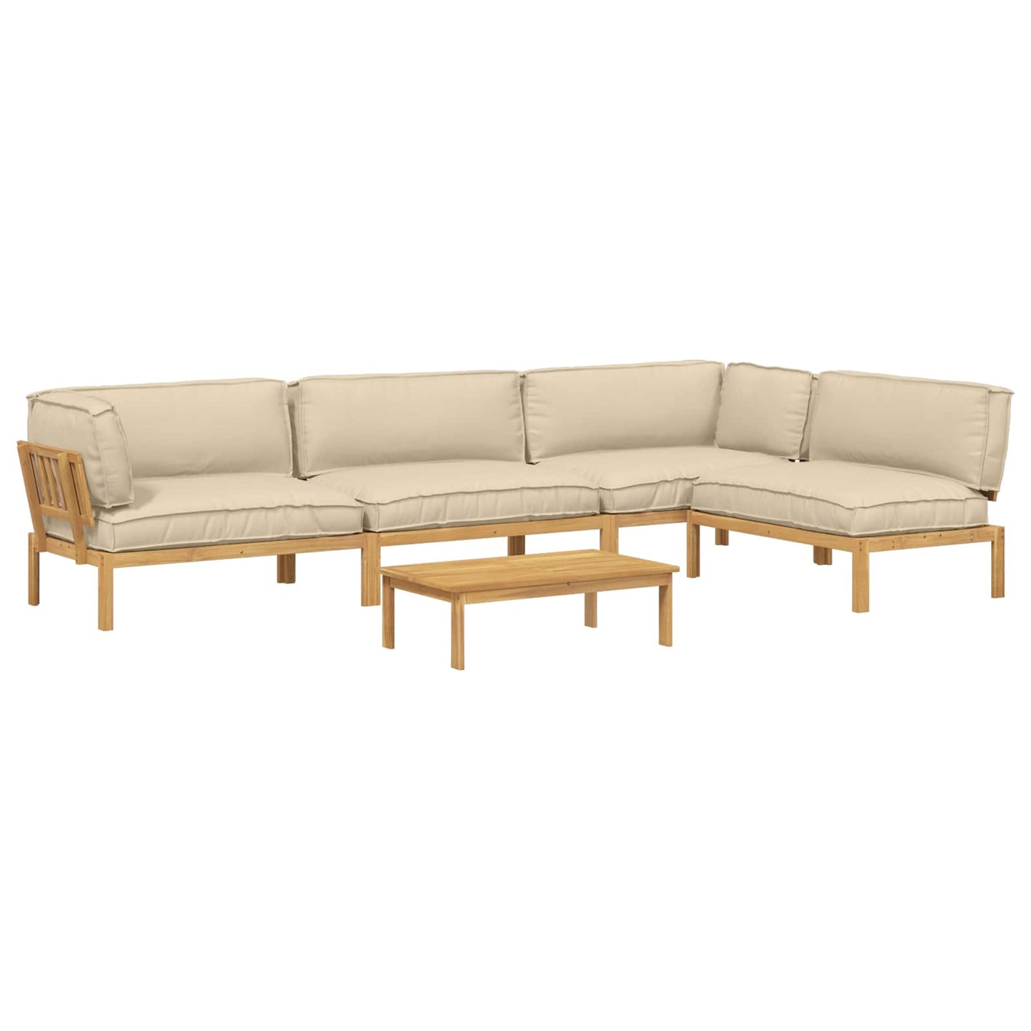 Bankstel met kussen Effen 5 pcs Beige Massief Acaciahout