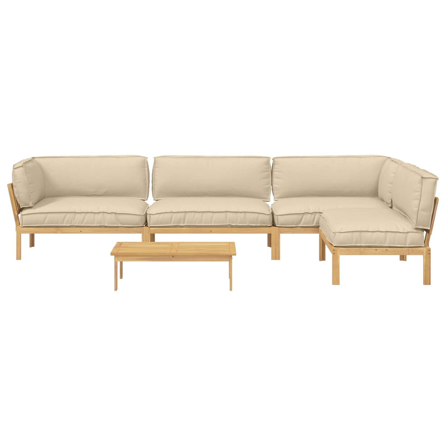 Bankstel met kussen Effen 5 pcs Beige Massief Acaciahout