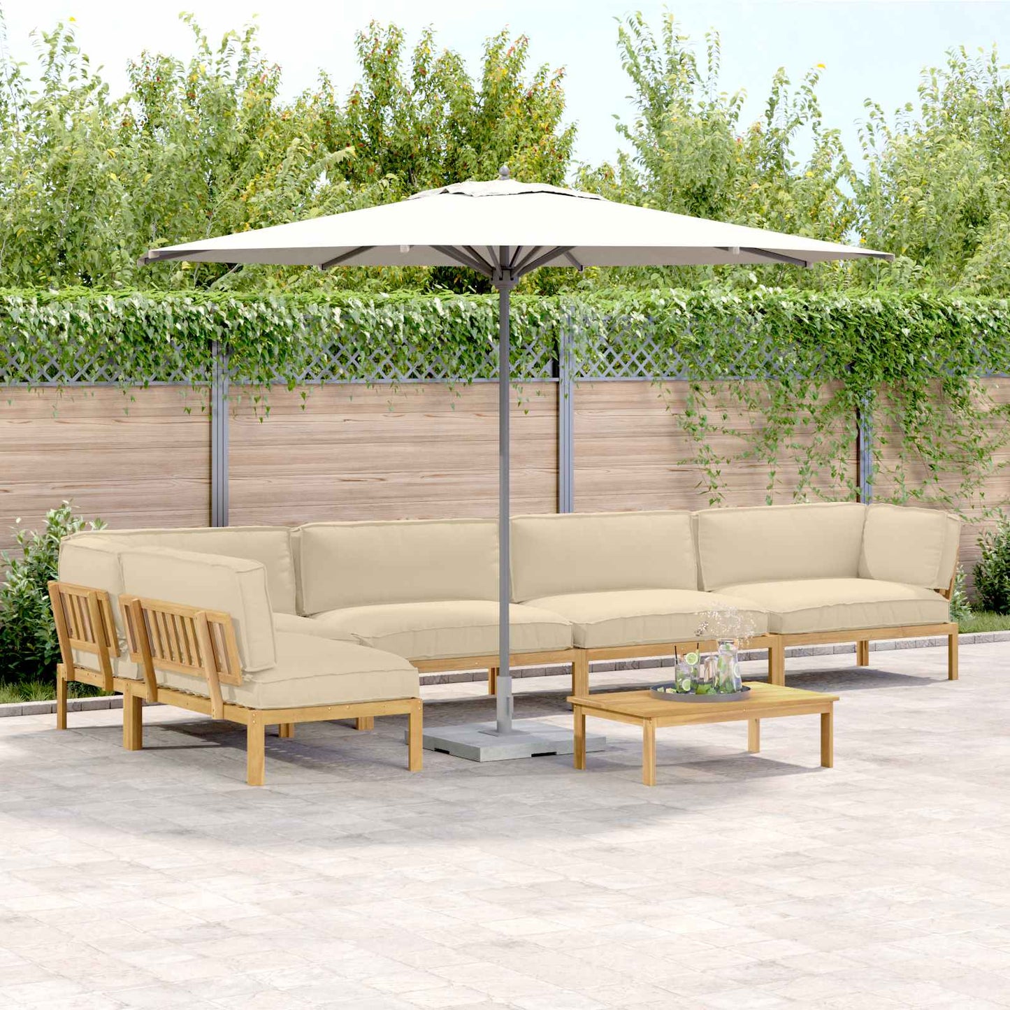 Bankstel met kussen Effen 6 pcs Beige Massief Acaciahout