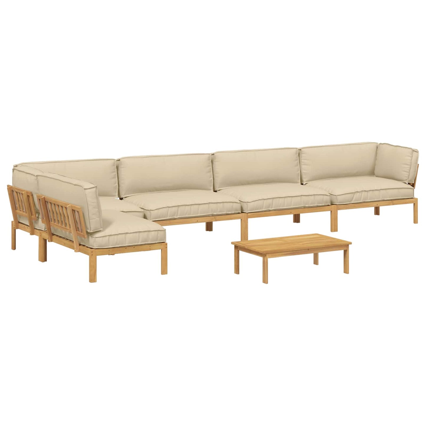 Bankstel met kussen Effen 6 pcs Beige Massief Acaciahout