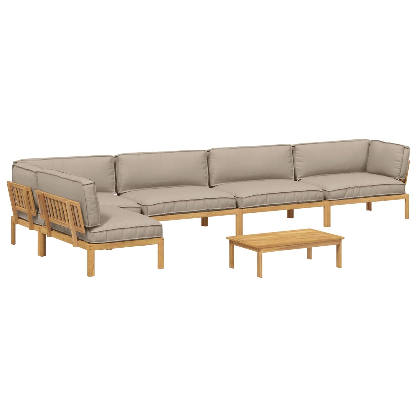 Bankstel met kussen Effen 6 pcs Taupe Massief Acaciahout