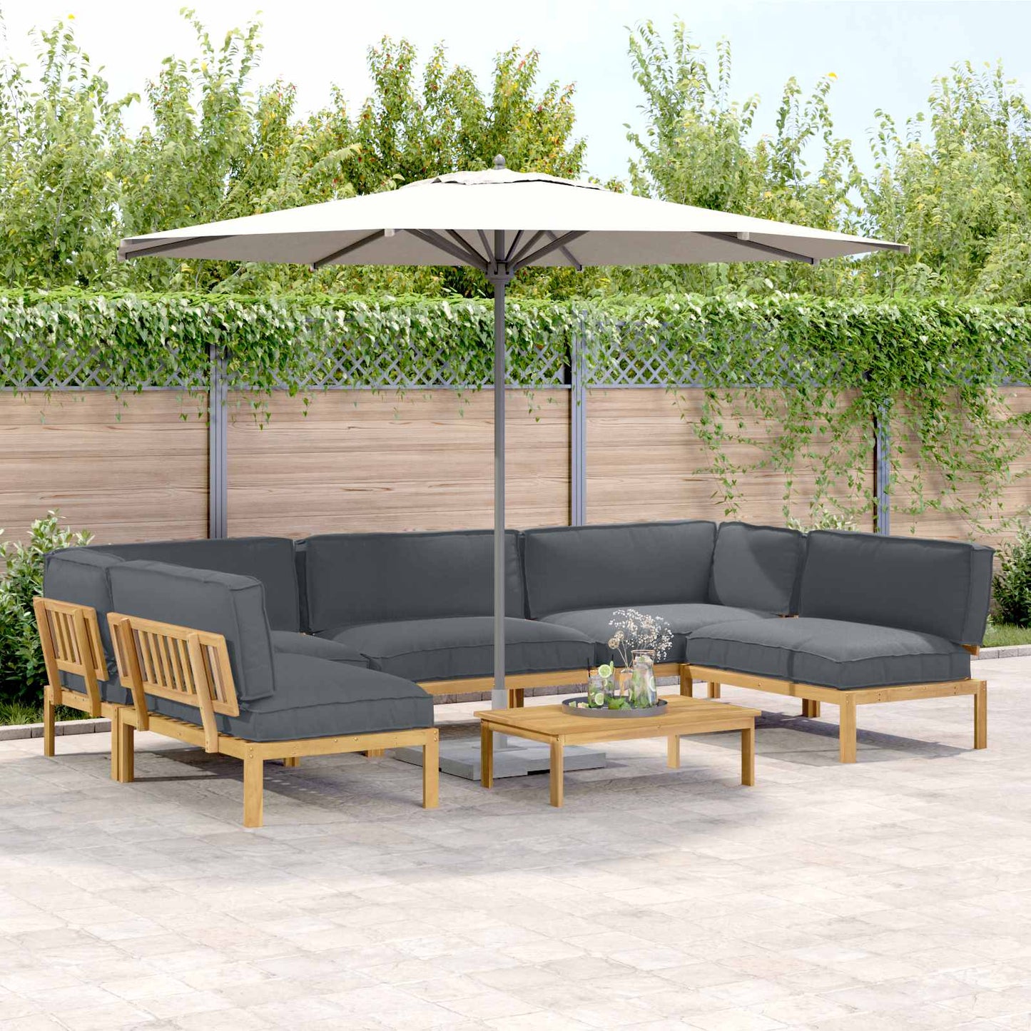 Bankstel met kussen Effen 6 pcs Antraciet Massief Acaciahout is nu te koop bij PeponiXL, paradijselijk wonen!
