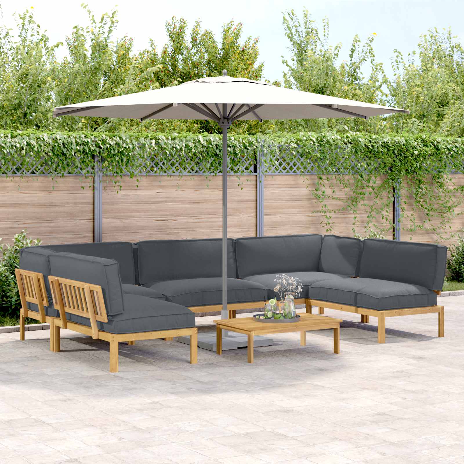 Bankstel met kussen Effen 6 pcs Antraciet Massief Acaciahout is nu te koop bij PeponiXL, paradijselijk wonen!