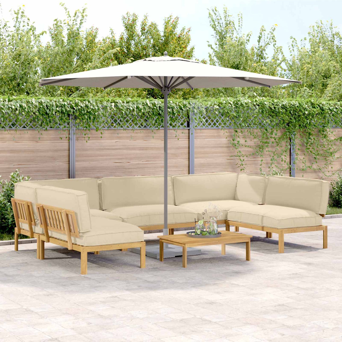 Bankstel met kussen Effen 6 pcs Beige Massief Acaciahout