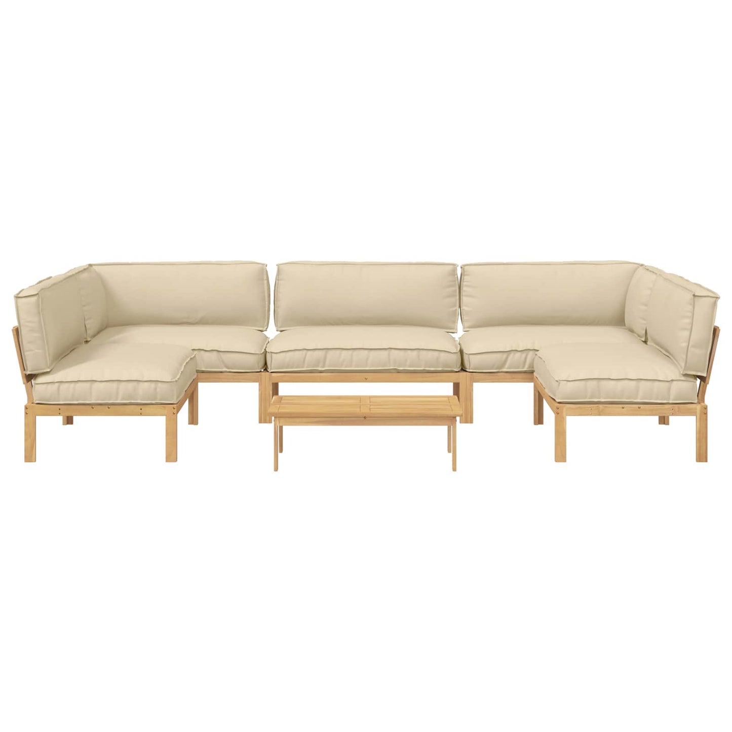 Bankstel met kussen Effen 6 pcs Beige Massief Acaciahout