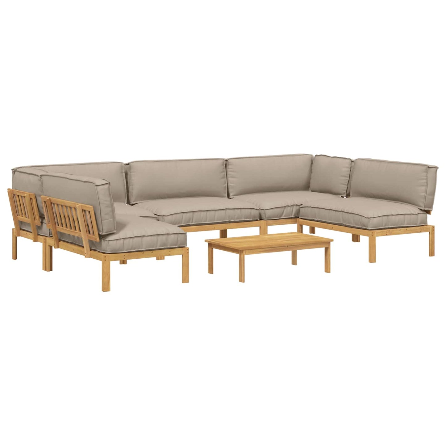 Bankstel met kussen Effen 6 pcs Taupe Massief Acaciahout