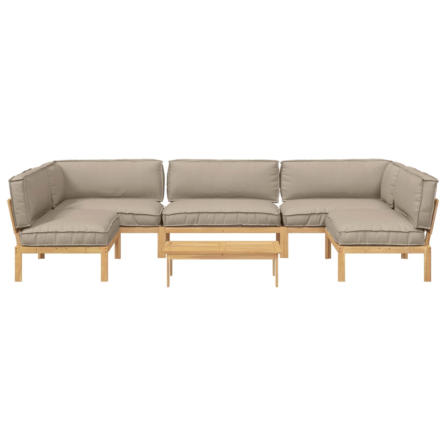 Bankstel met kussen Effen 6 pcs Taupe Massief Acaciahout