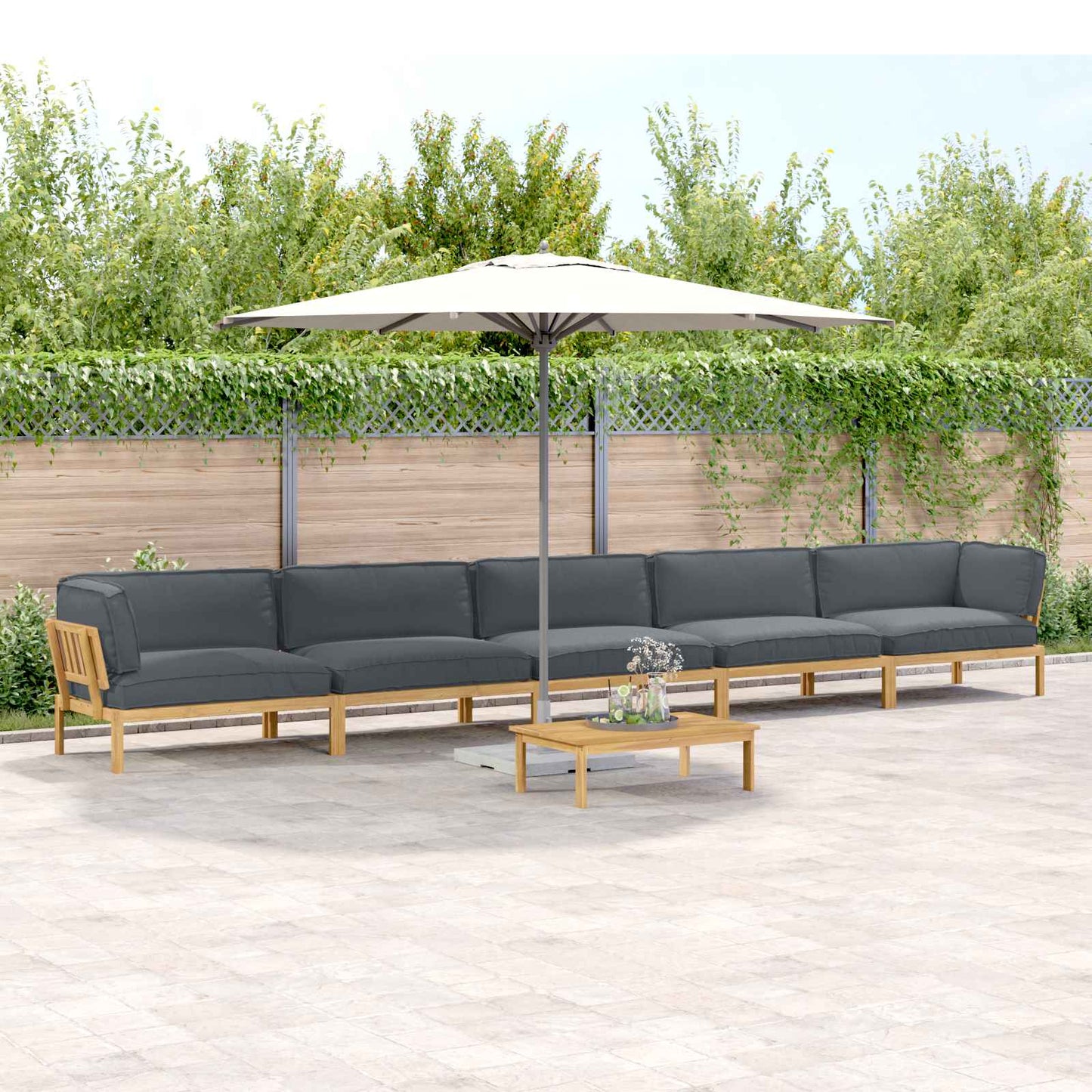 Bankstel met kussen Effen 6 pcs Antraciet Massief Acaciahout is nu te koop bij PeponiXL, paradijselijk wonen!