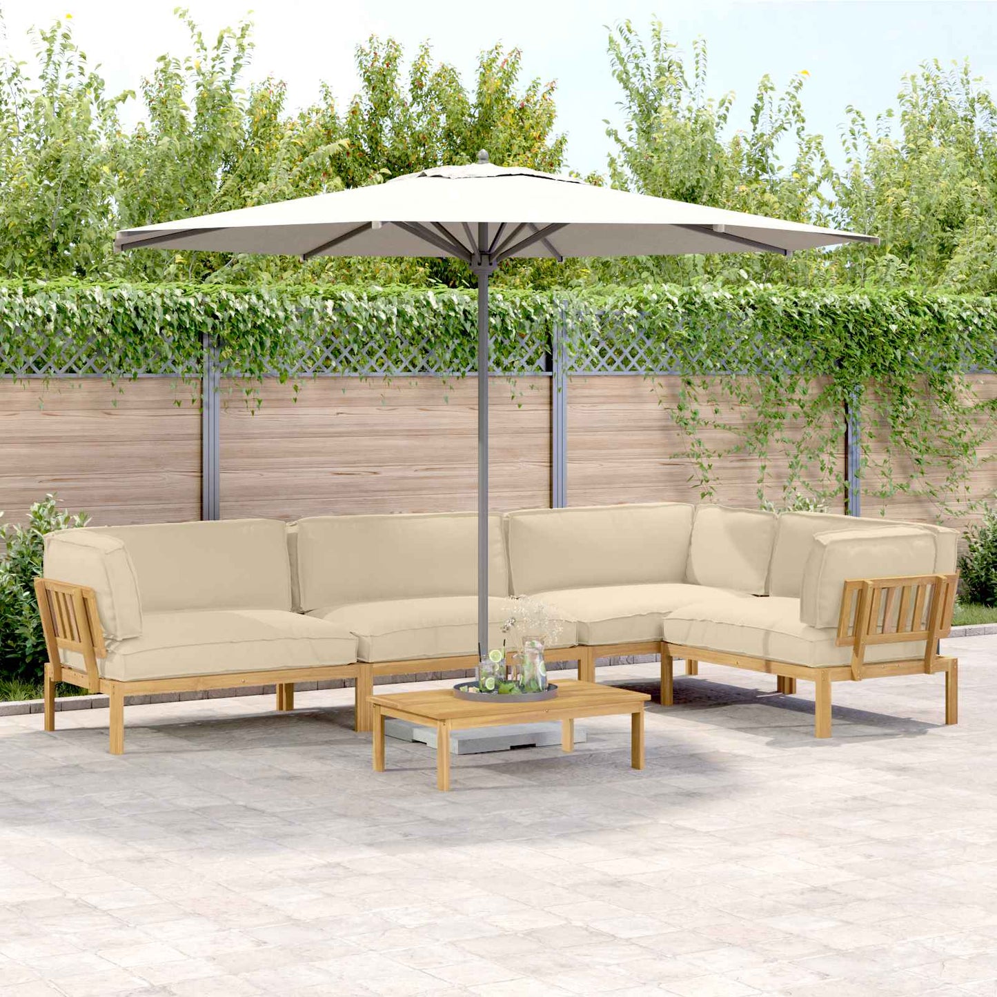 Bankstel met kussen 5 pcs Beige, Lichtbruin Massief Acaciahout