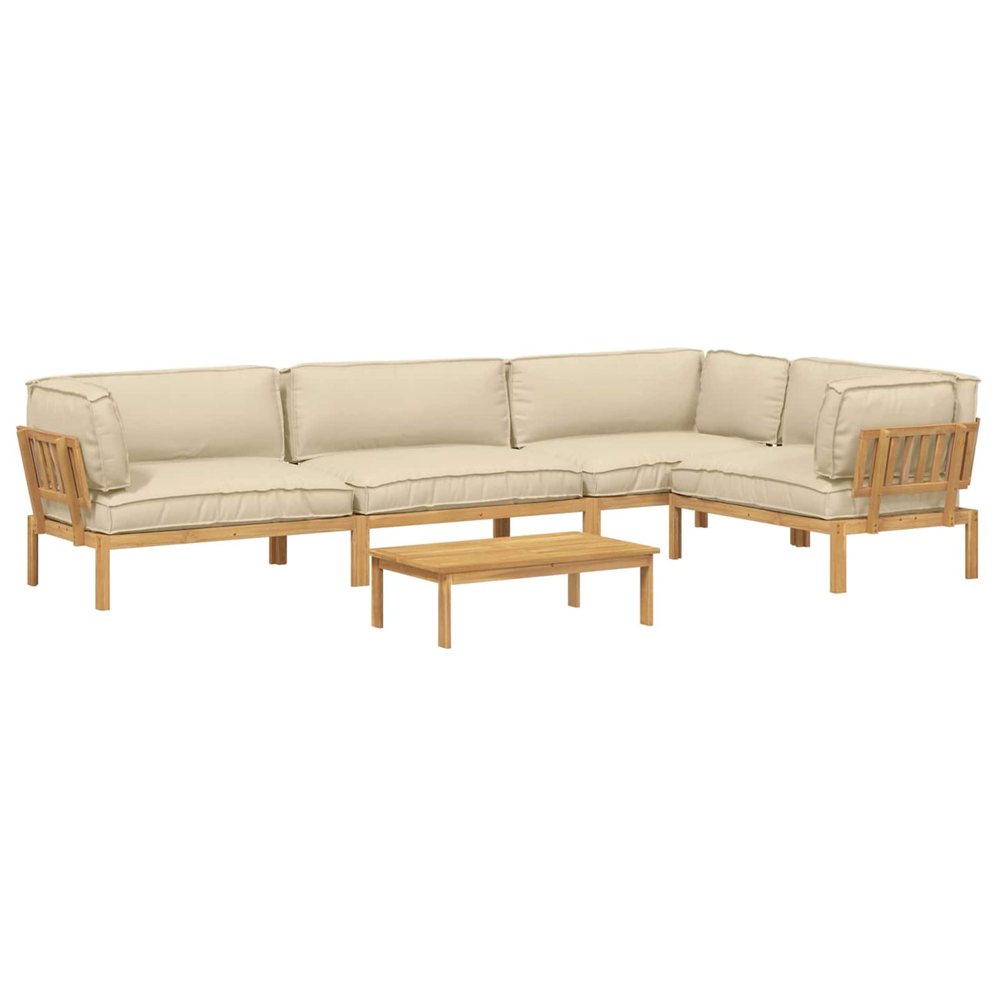 Bankstel met kussen 5 pcs Beige, Lichtbruin Massief Acaciahout