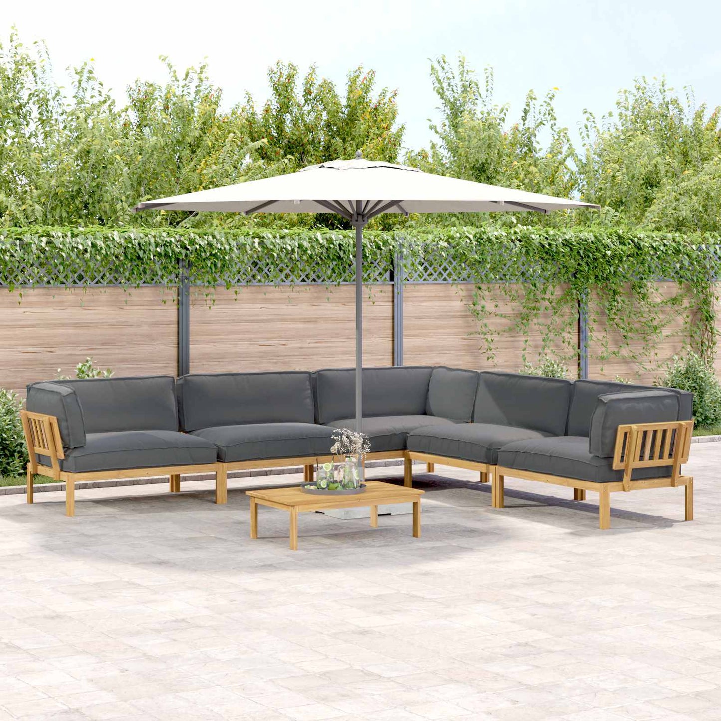 Bankstel met kussen Effen 6 pcs Antraciet Massief Acaciahout