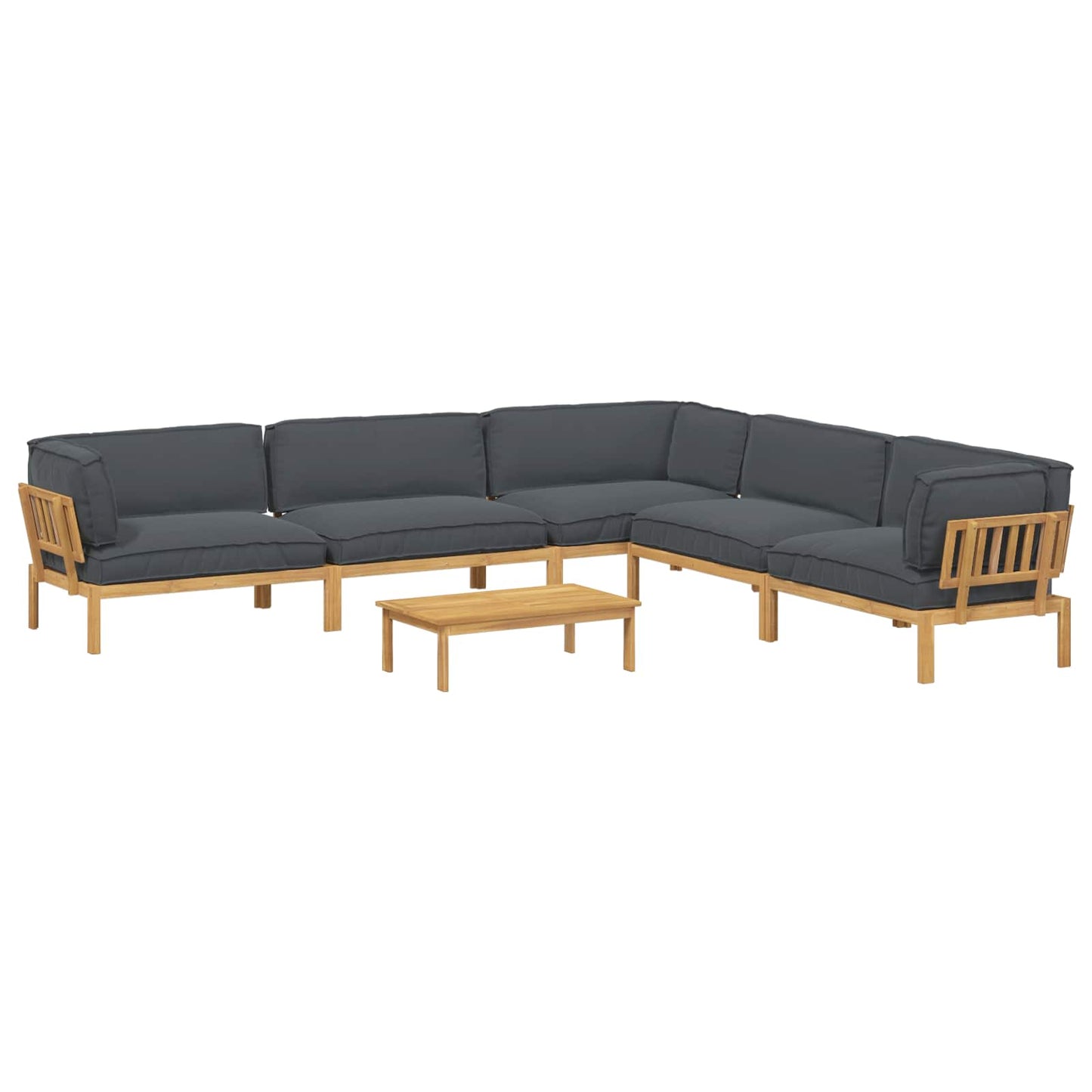 Bankstel met kussen Effen 6 pcs Antraciet Massief Acaciahout