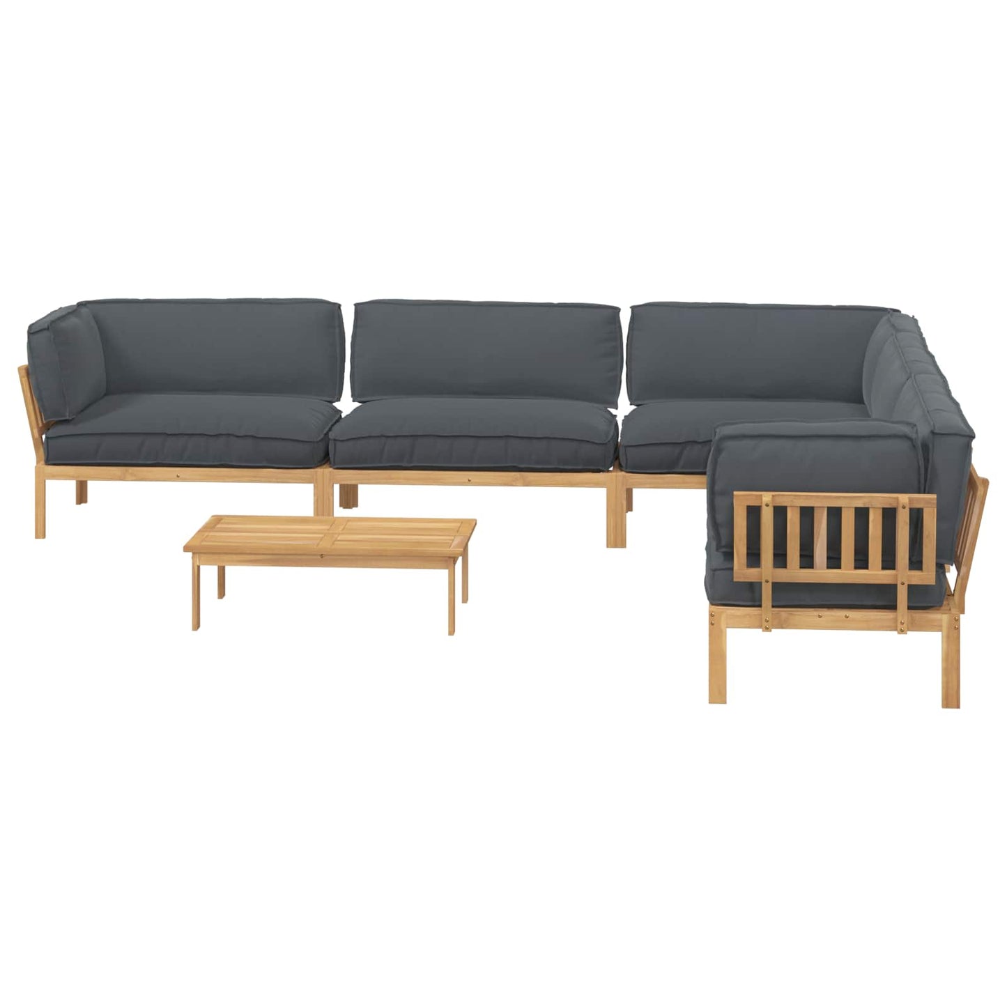 Bankstel met kussen Effen 6 pcs Antraciet Massief Acaciahout