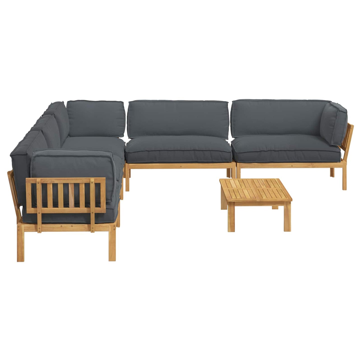 Bankstel met kussen Effen 6 pcs Antraciet Massief Acaciahout