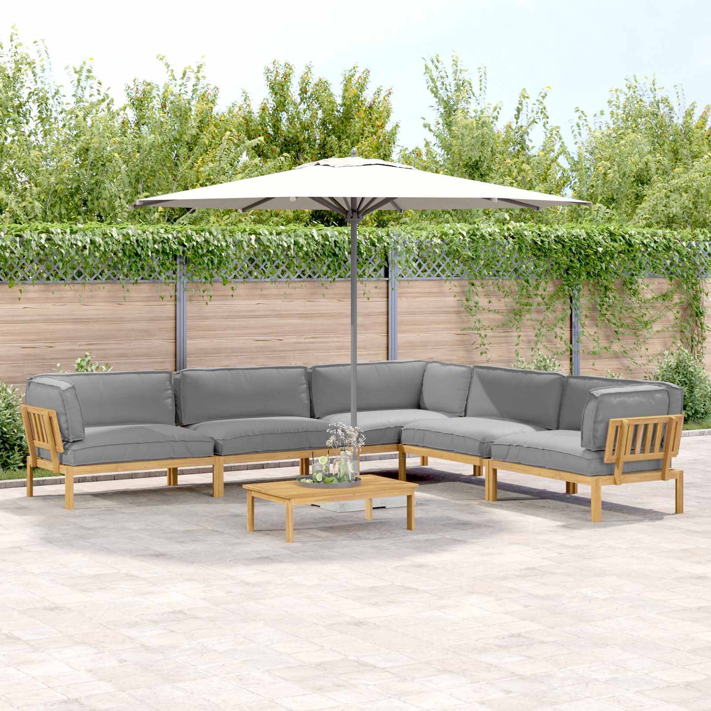 Bankstel met kussen Effen 6 pcs Grijs Massief Acaciahout