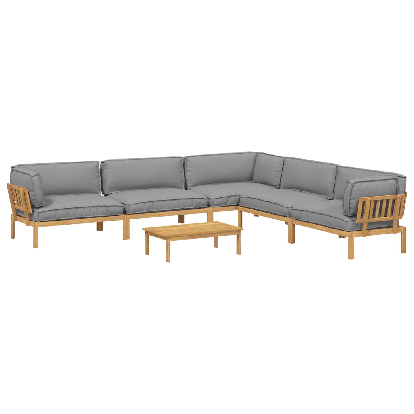 Bankstel met kussen Effen 6 pcs Grijs Massief Acaciahout