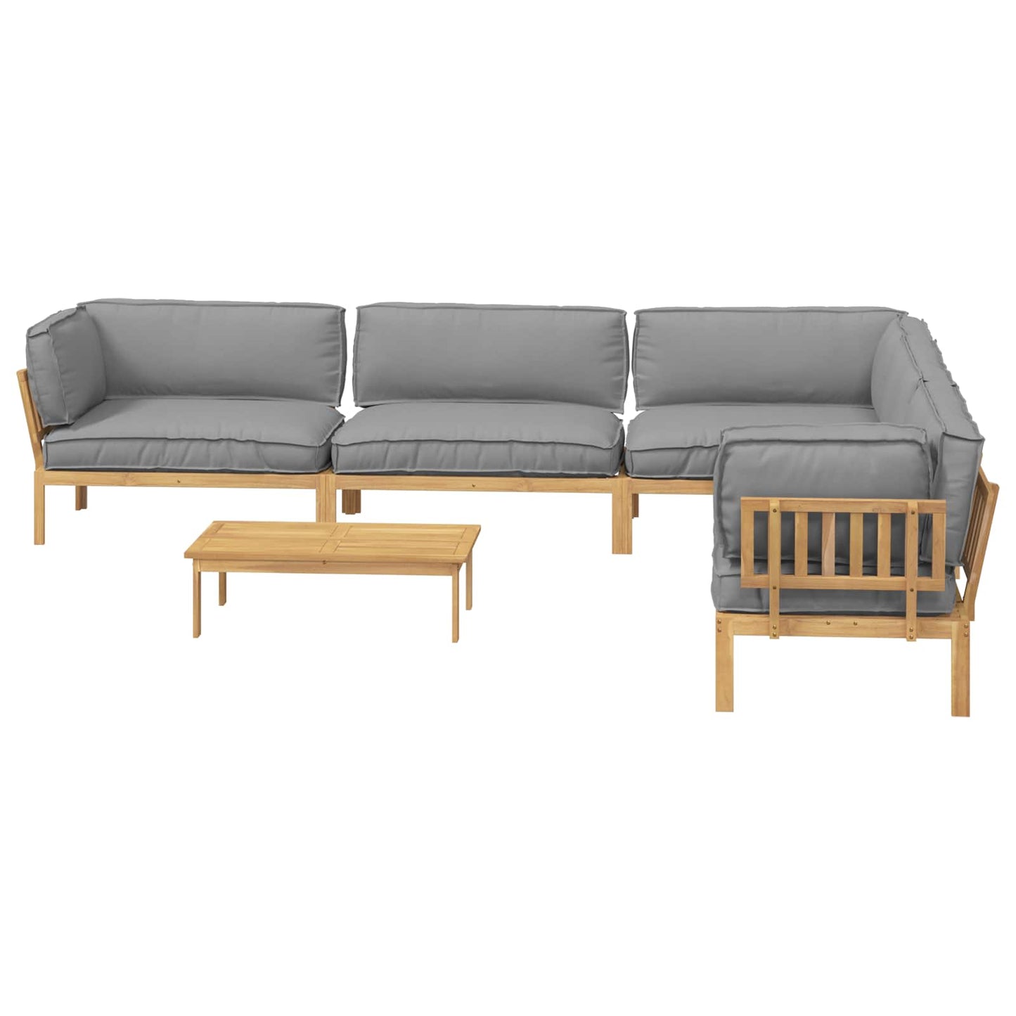 Bankstel met kussen Effen 6 pcs Grijs Massief Acaciahout