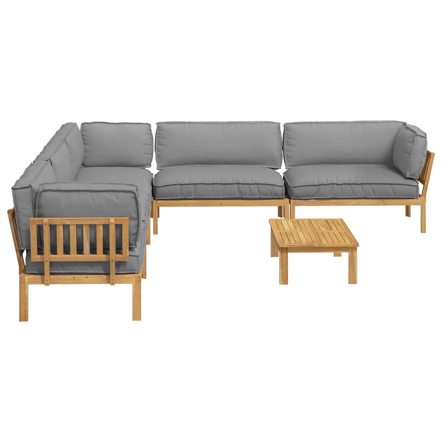 Bankstel met kussen Effen 6 pcs Grijs Massief Acaciahout