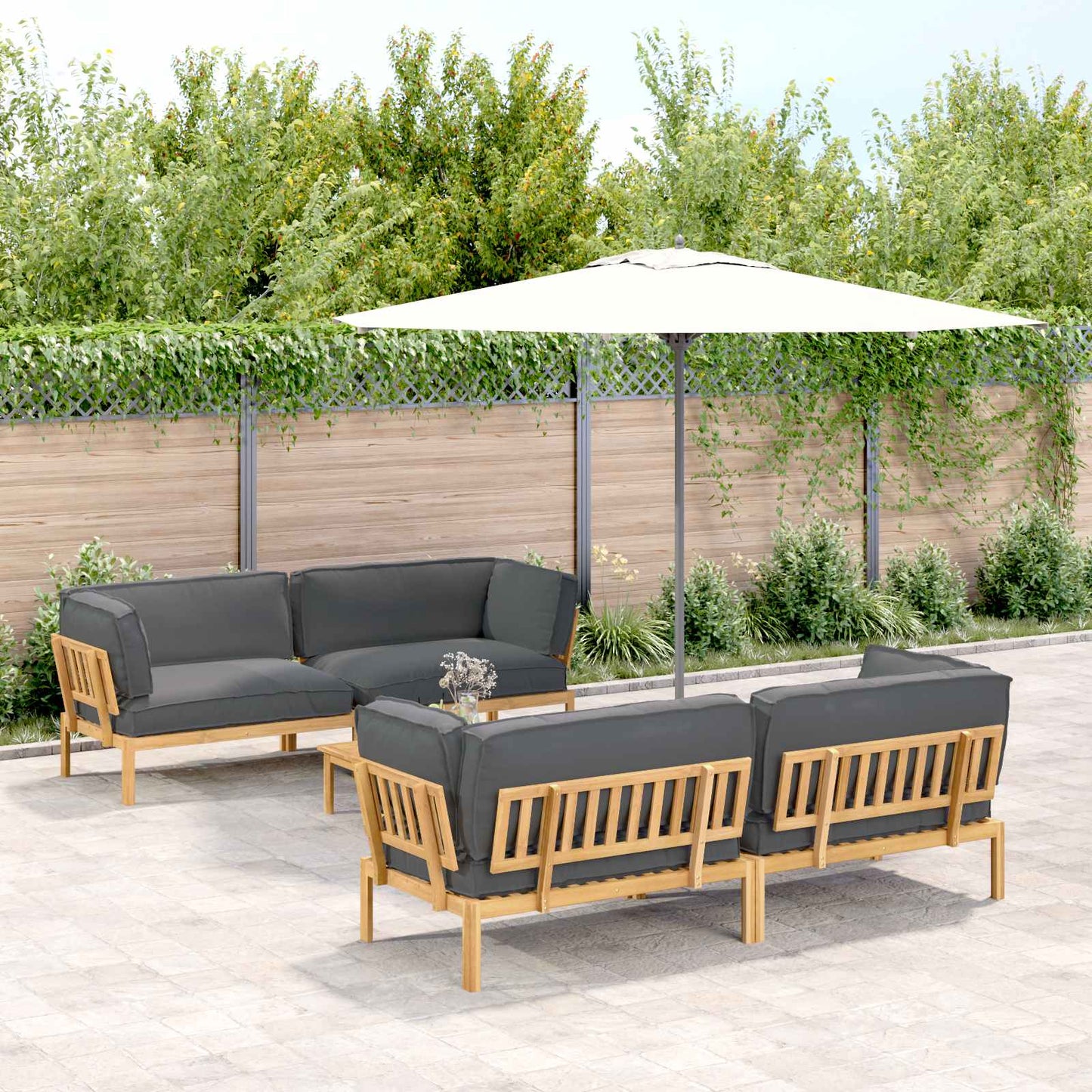Bankstel met kussen Effen 5 pcs Antraciet Massief Acaciahout