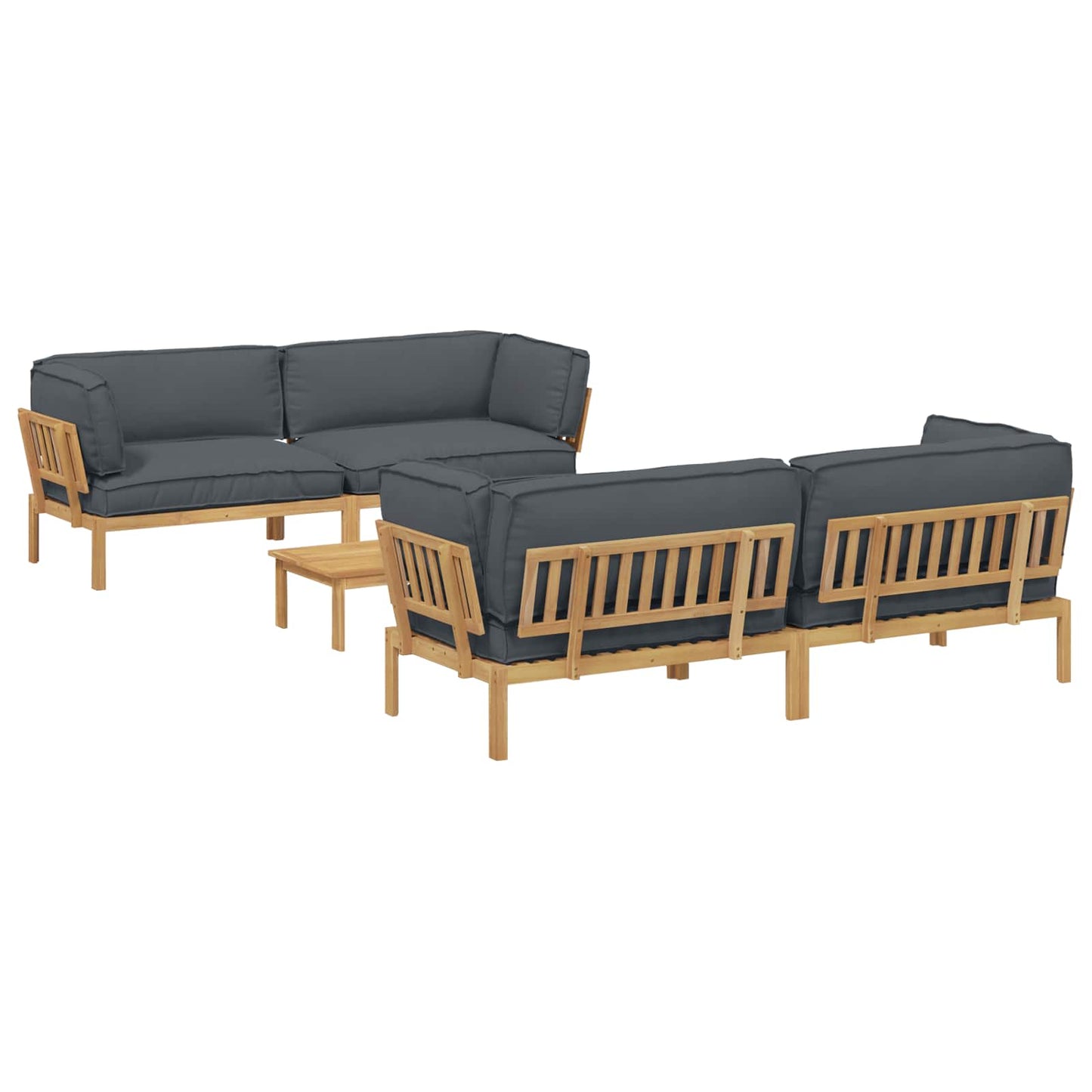 Bankstel met kussen Effen 5 pcs Antraciet Massief Acaciahout