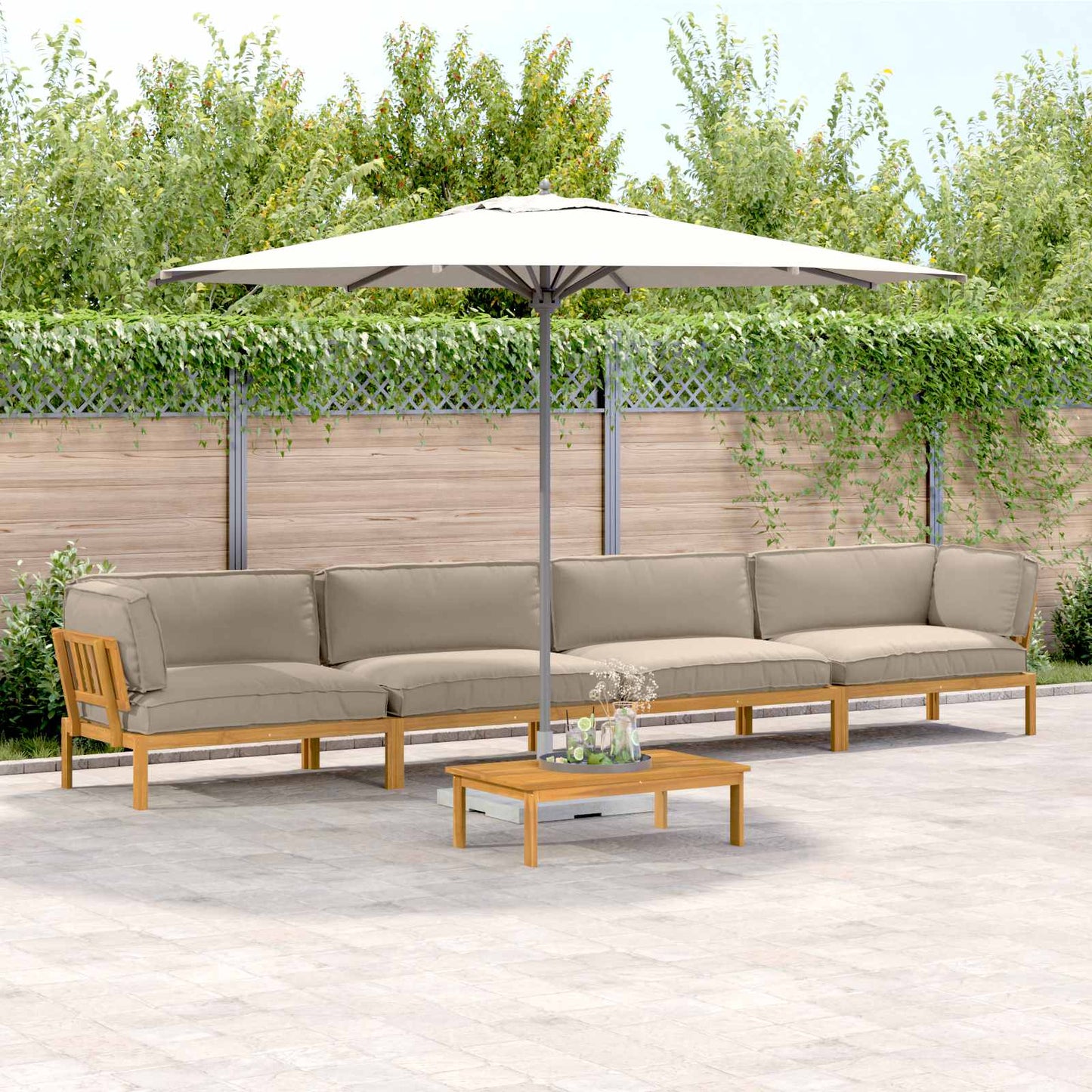 Bankstel met kussen Effen 5 pcs Taupe Massief Acaciahout