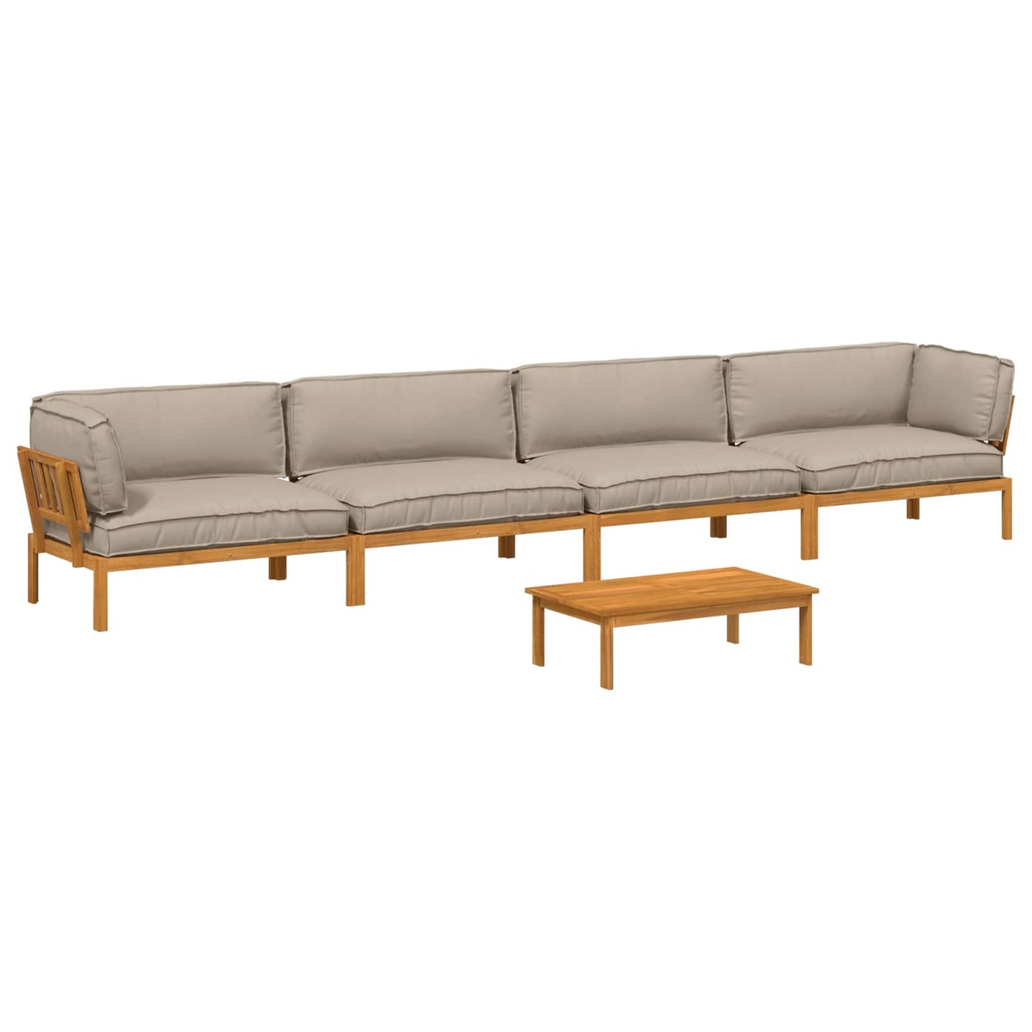 Bankstel met kussen Effen 5 pcs Taupe Massief Acaciahout