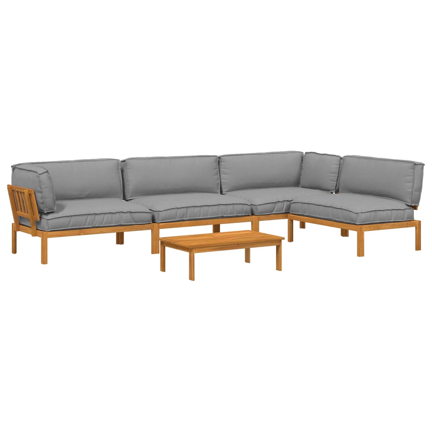 Bankstel met kussen Effen 5 pcs Grijs Massief Acaciahout