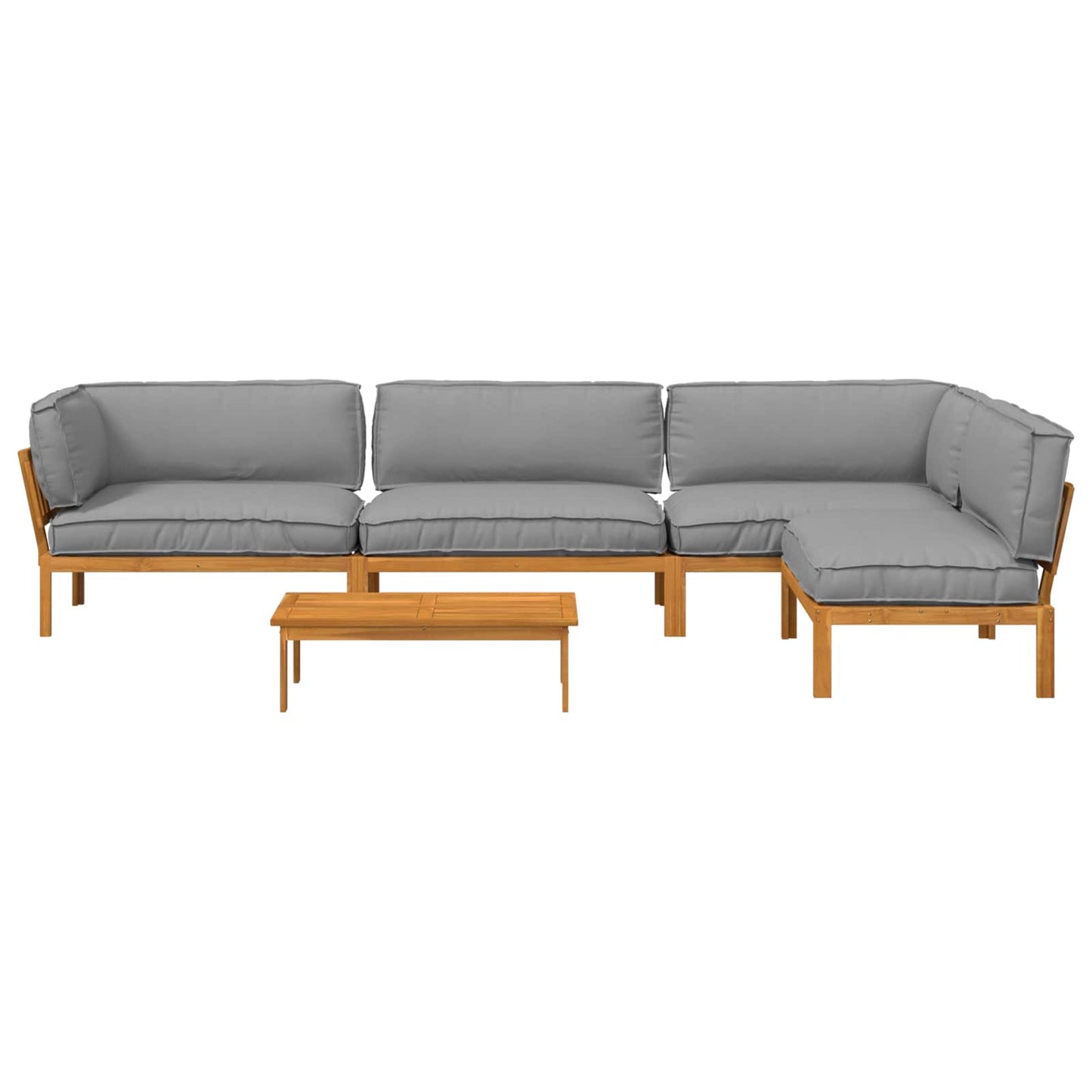 Bankstel met kussen Effen 5 pcs Grijs Massief Acaciahout