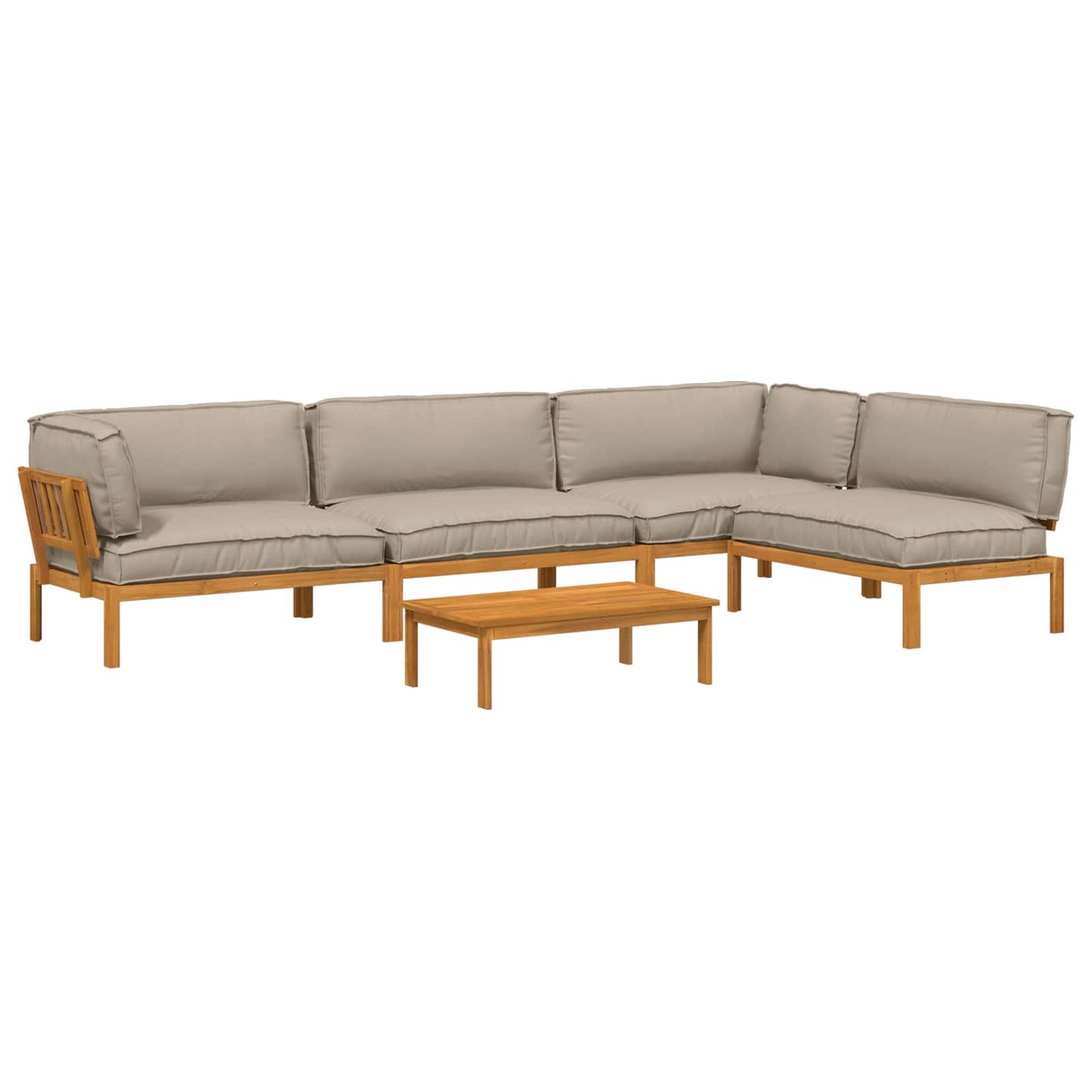 Bankstel met kussen Effen 5 pcs Taupe Massief Acaciahout