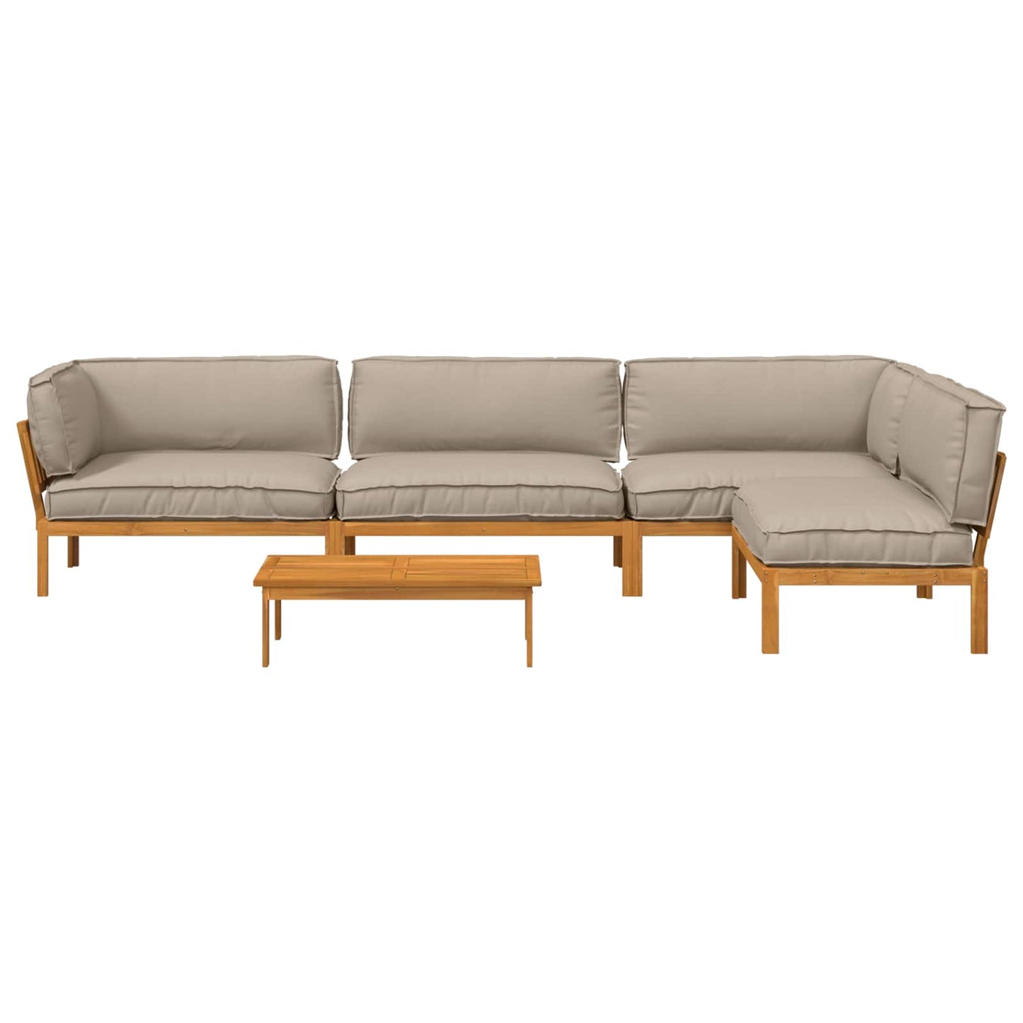Bankstel met kussen Effen 5 pcs Taupe Massief Acaciahout