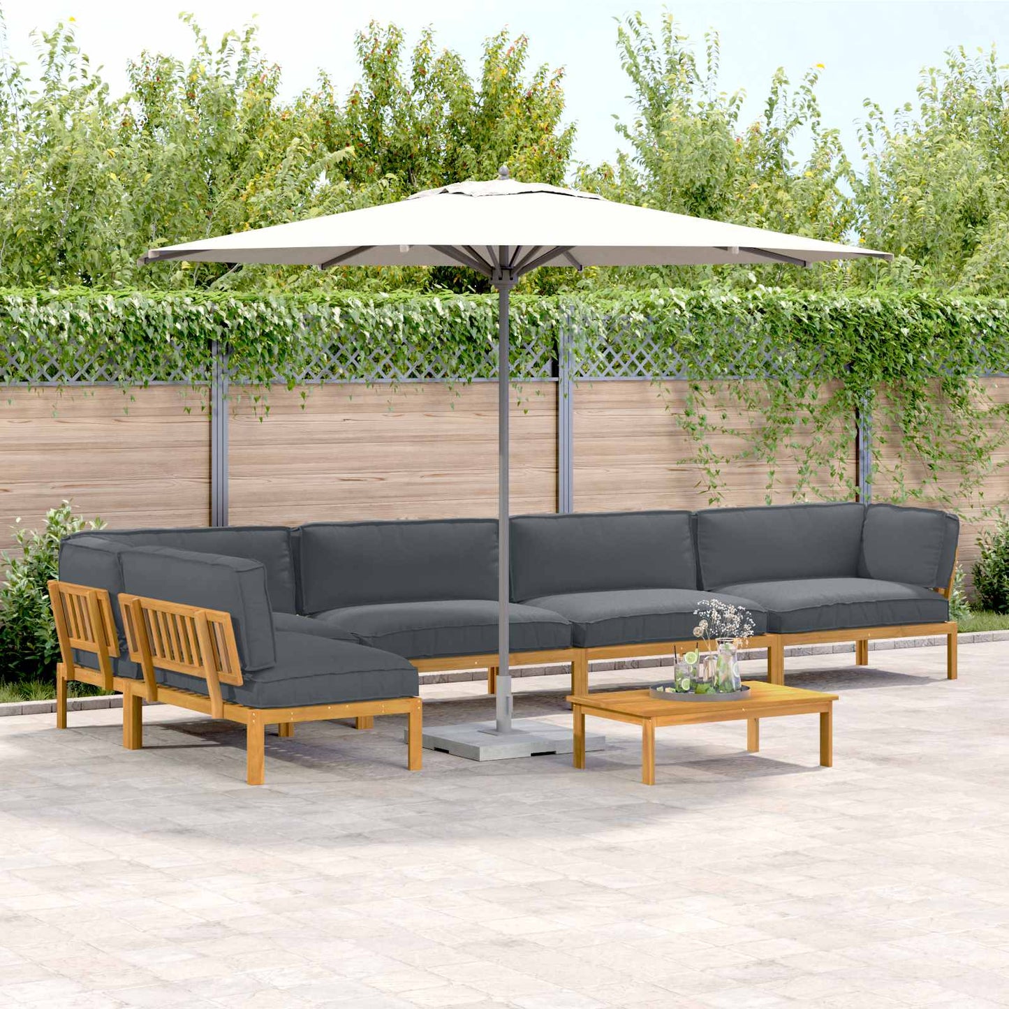 Bankstel met kussen Effen 6 pcs Antraciet Massief Acaciahout