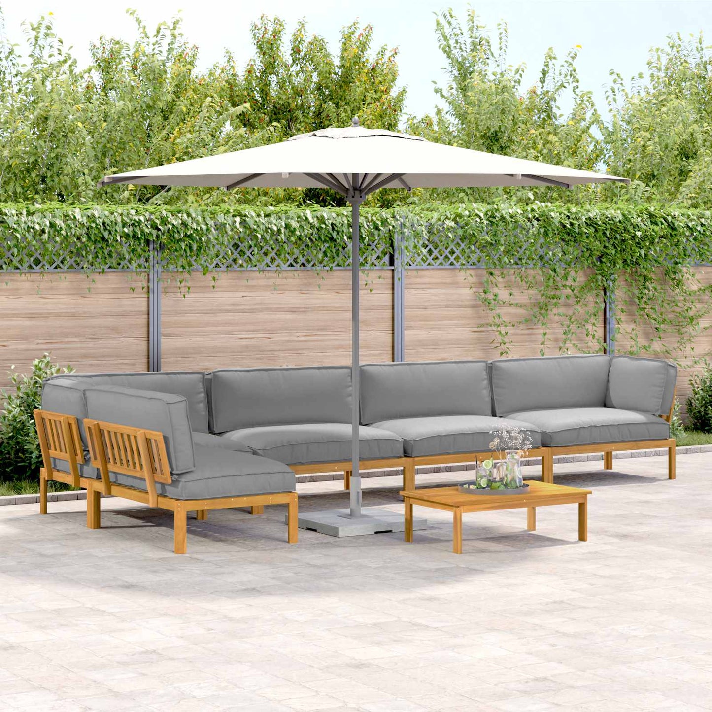 Bankstel met kussen Effen 6 pcs Grijs Massief Acaciahout
