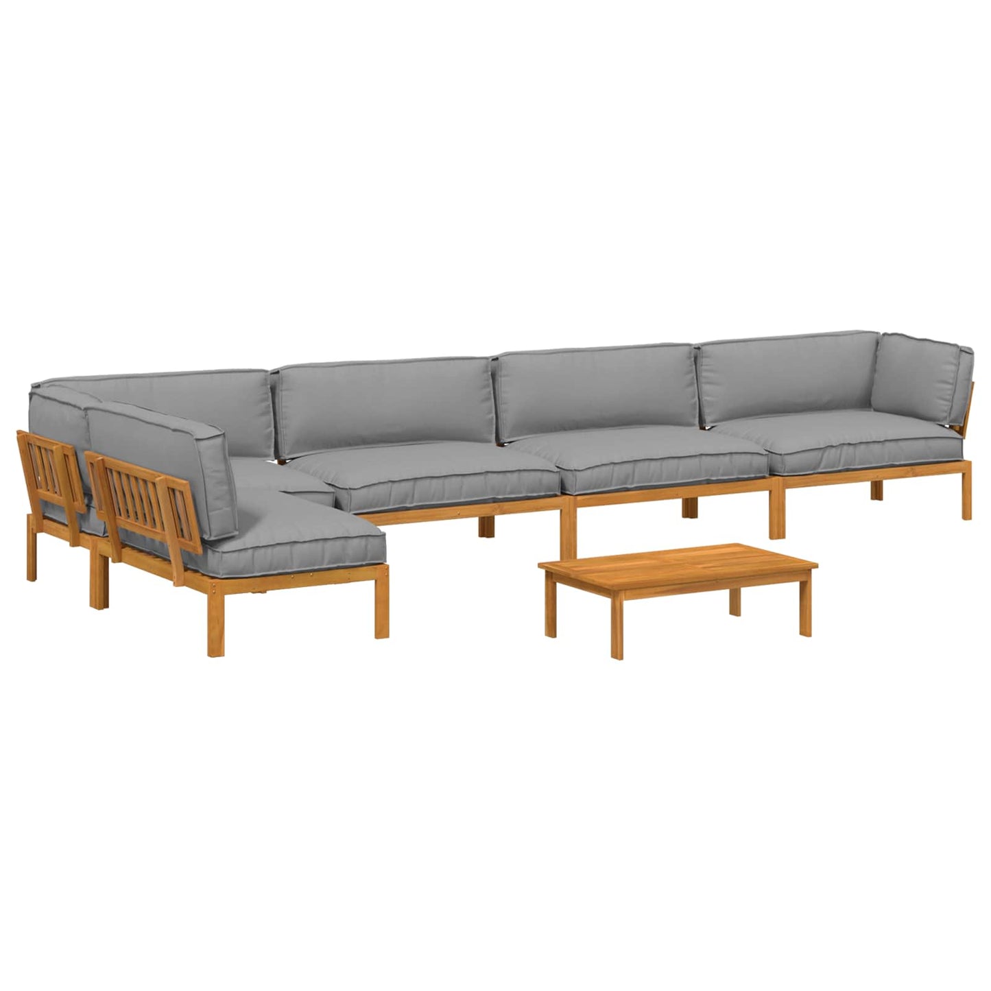 Bankstel met kussen Effen 6 pcs Grijs Massief Acaciahout