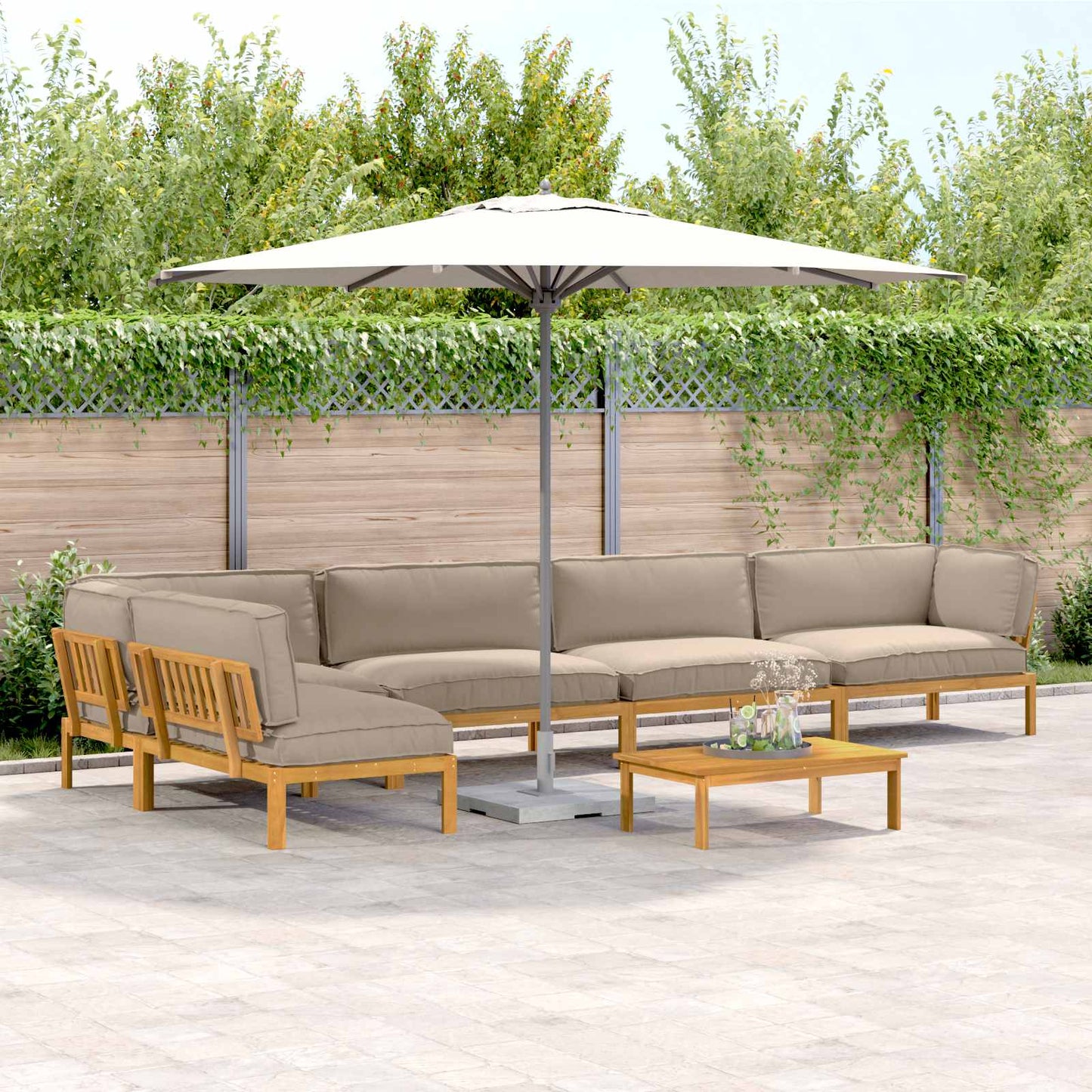 Bankstel met kussen Effen 6 pcs Taupe Massief Acaciahout