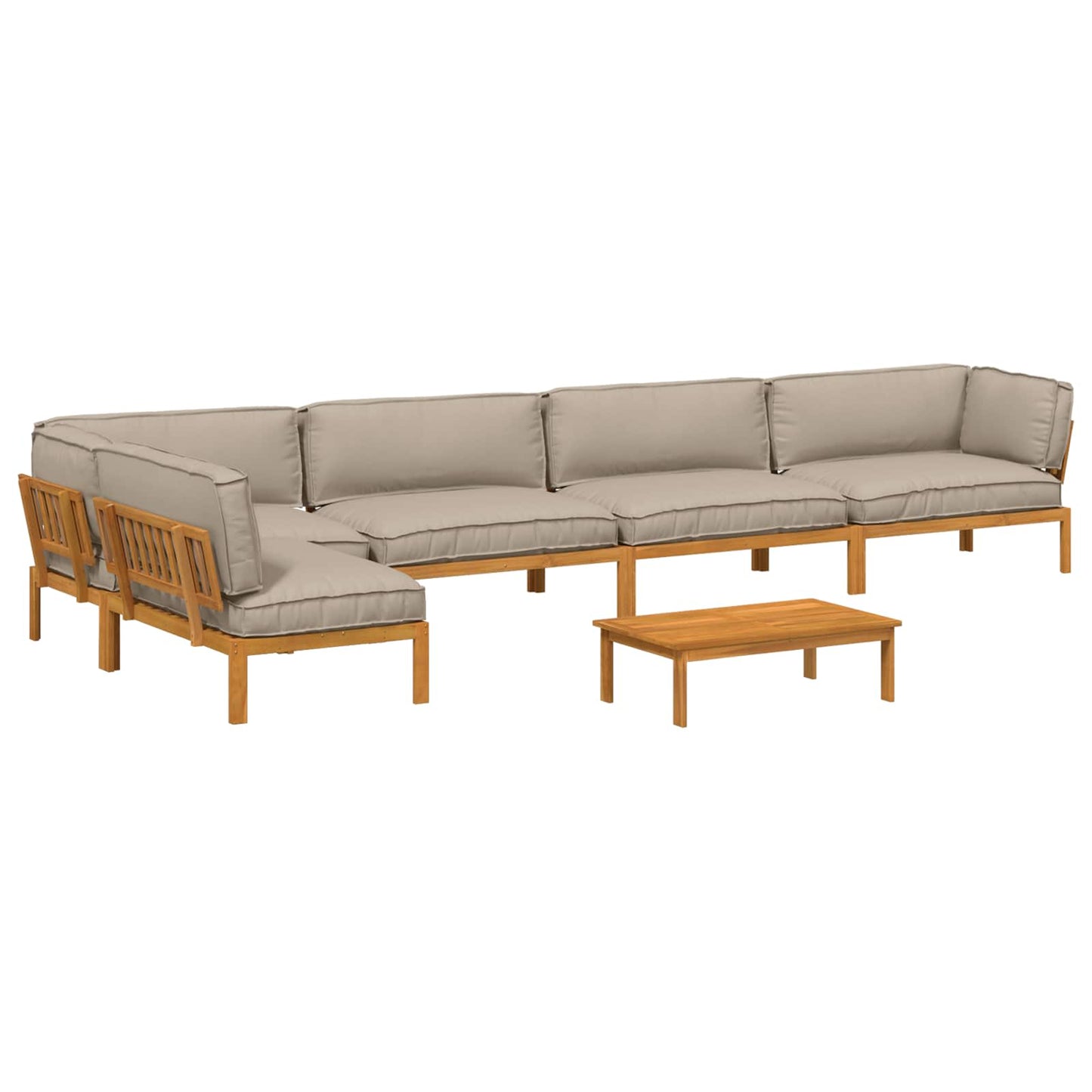 Bankstel met kussen Effen 6 pcs Taupe Massief Acaciahout