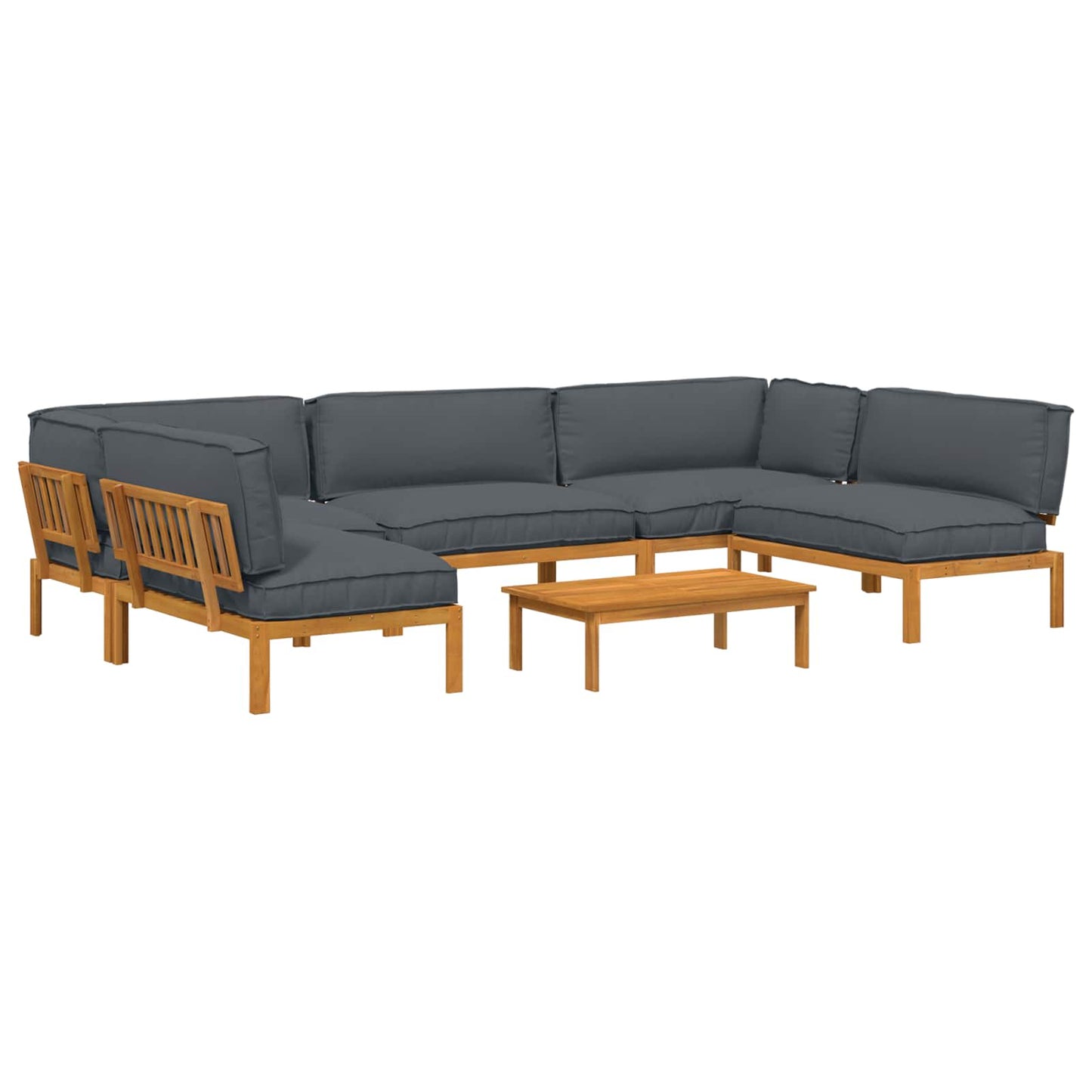 Bankstel met kussen Effen 6 pcs Antraciet Massief Acaciahout