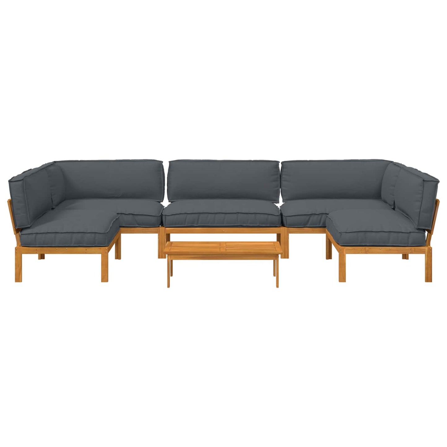 Bankstel met kussen Effen 6 pcs Antraciet Massief Acaciahout