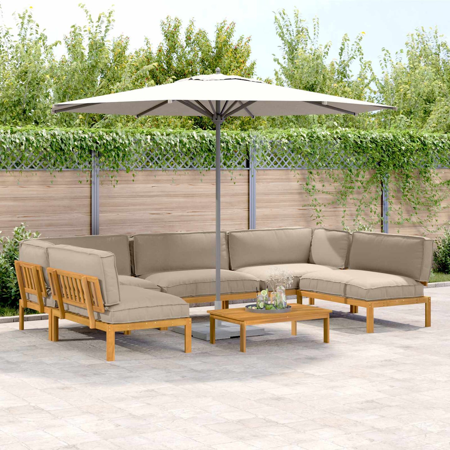 Bankstel met kussen Effen 6 pcs Taupe Massief Acaciahout