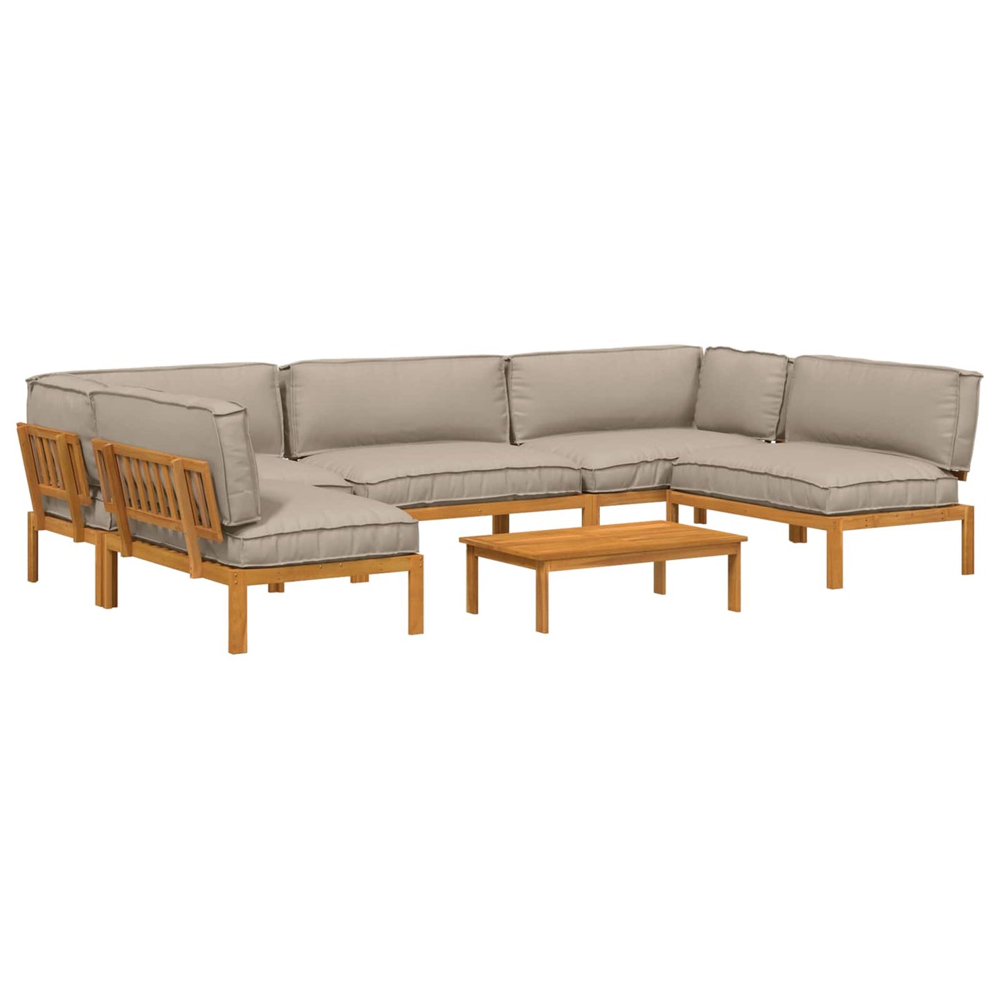 Bankstel met kussen Effen 6 pcs Taupe Massief Acaciahout