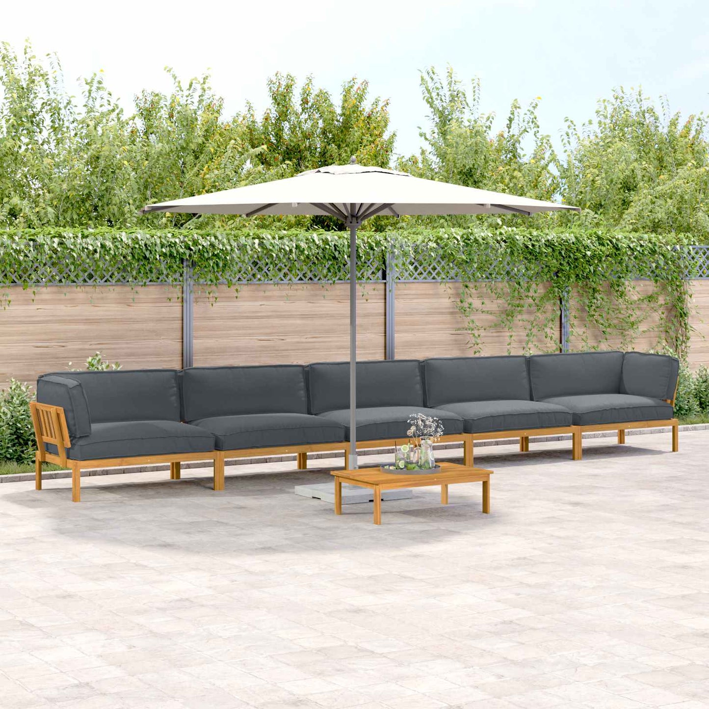 Bankstel met kussen Effen 6 pcs Antraciet Massief Acaciahout
