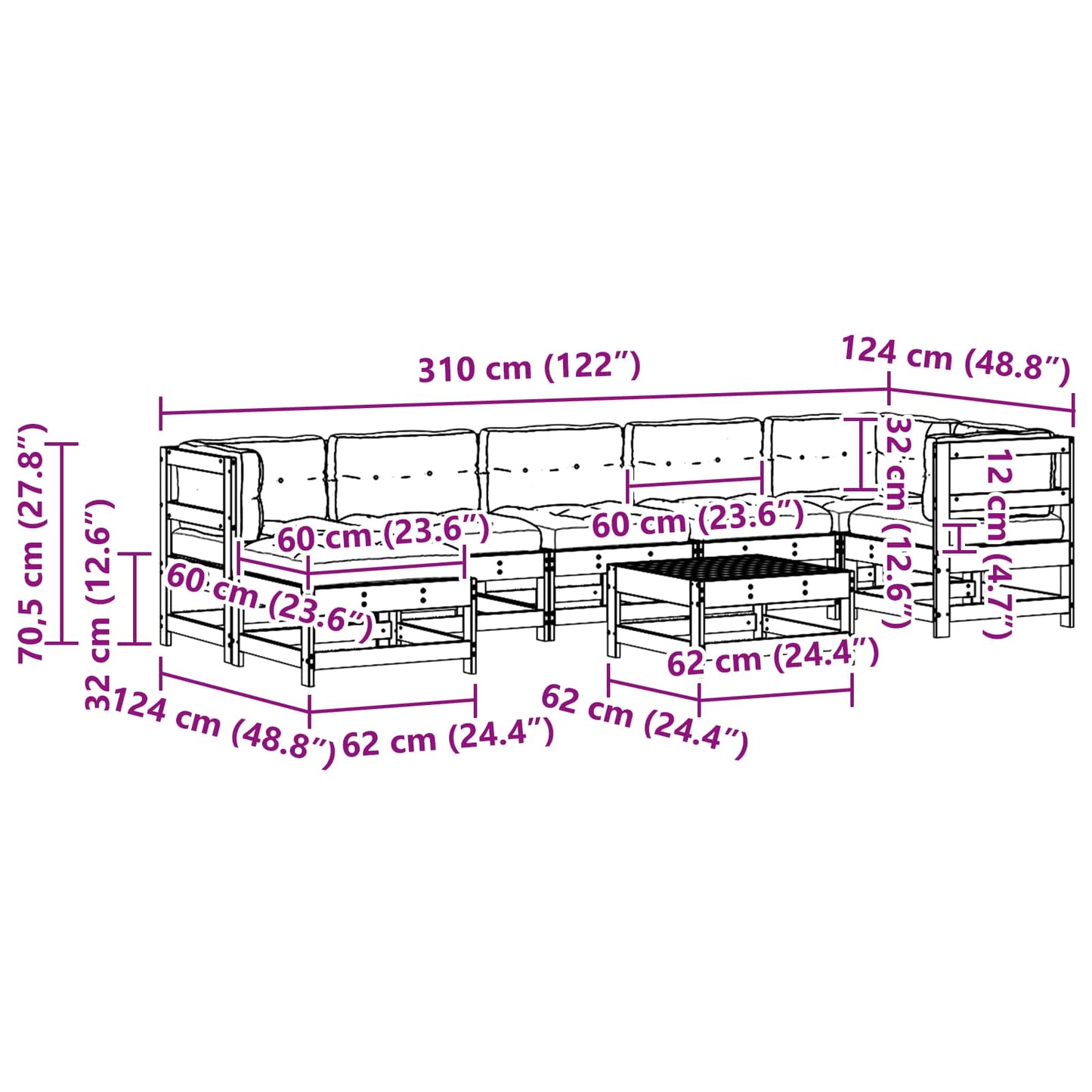 Tuin loungeset 8 pcs Wasbruin Massief grenenhout is nu te koop bij PeponiXL, paradijselijk wonen!
