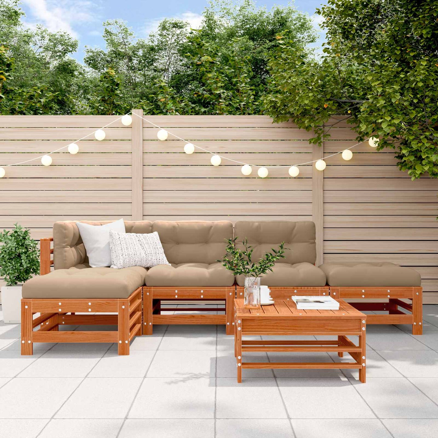Tuin loungeset 6 pcs Wasbruin Massief grenenhout is nu te koop bij PeponiXL, paradijselijk wonen!
